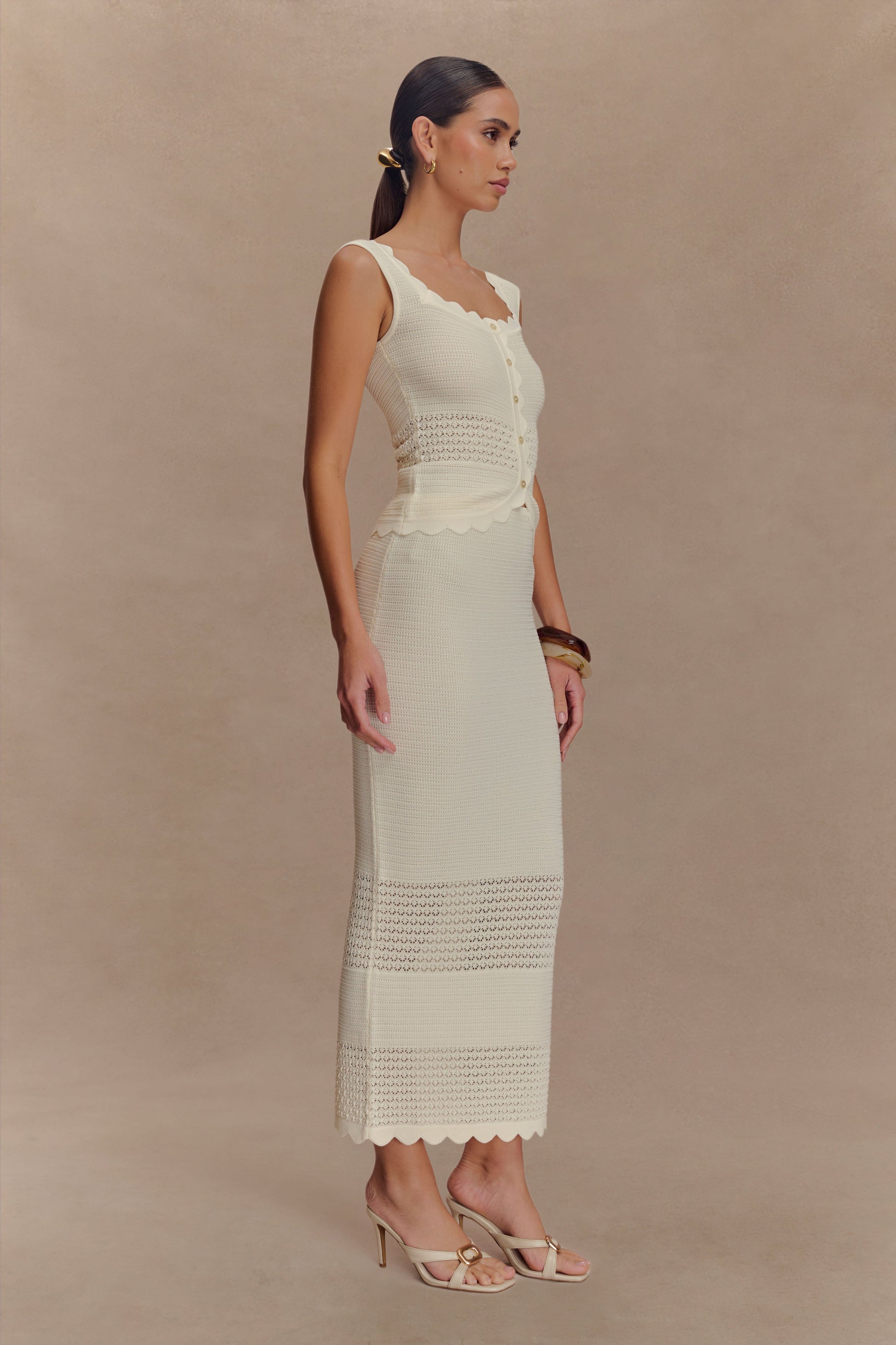 Madeline Scallop Knit Midi Skirt - Ivory #2