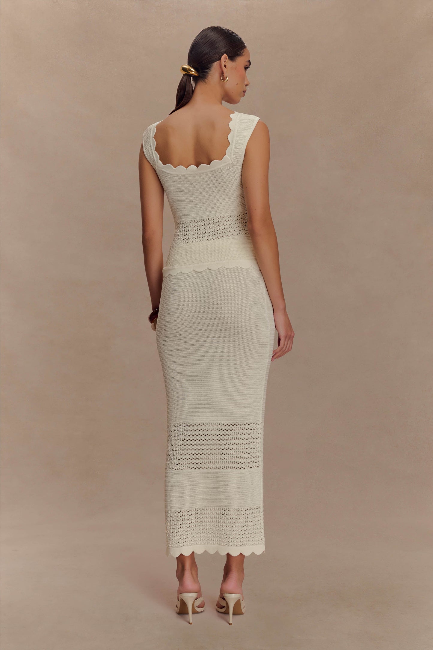 Madeline Scallop Knit Midi Skirt - Ivory