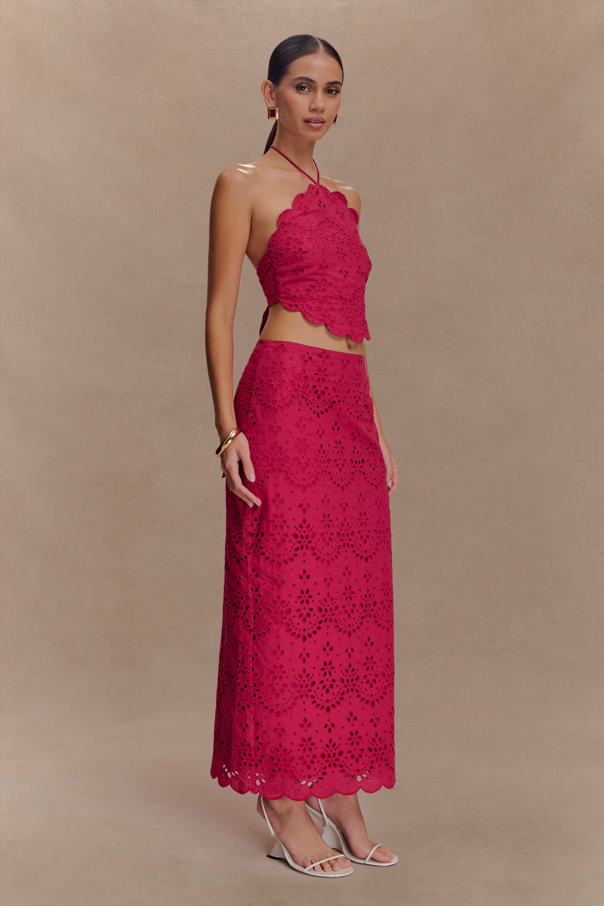 Kensley Broderie Midi Skirt - Dragonfruit