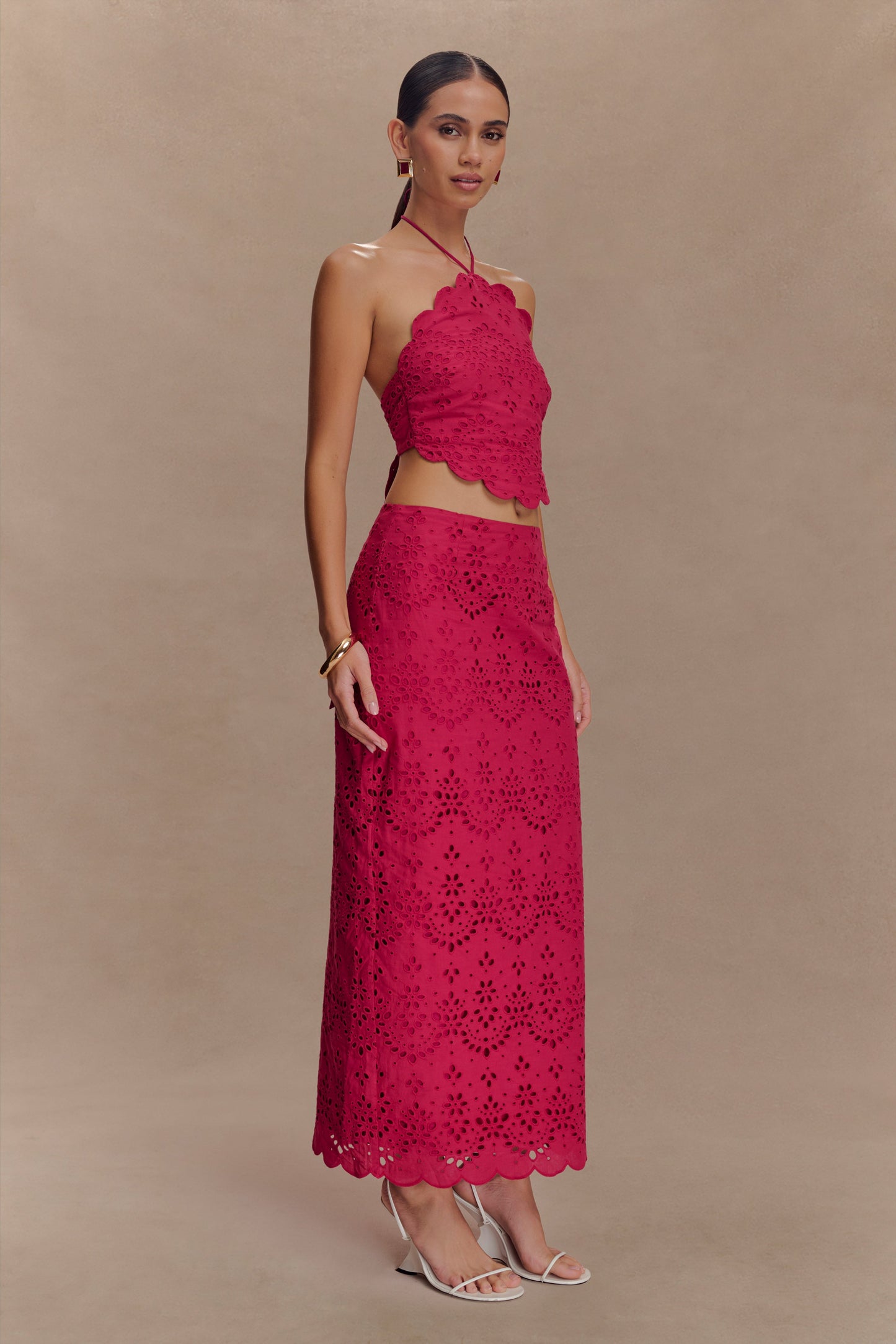 Kensley Broderie Halter Top - Dragonfruit