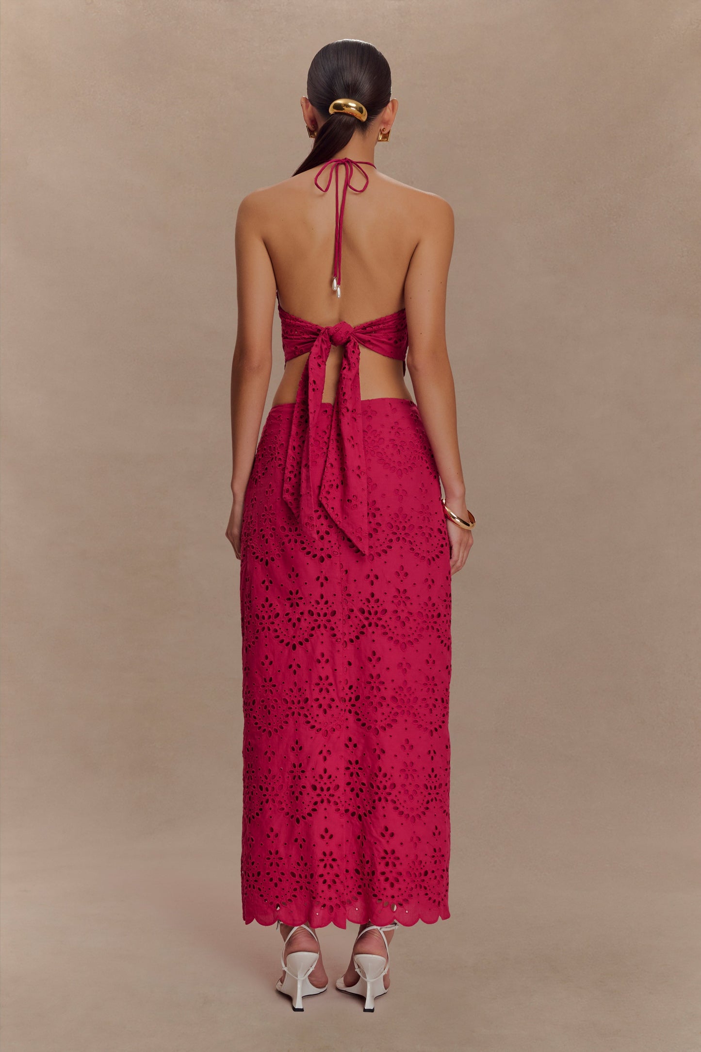 Kensley Broderie Halter Top - Dragonfruit