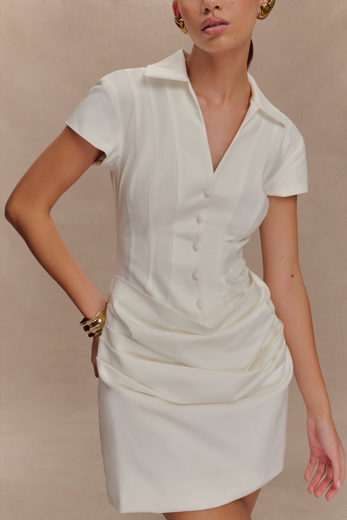 Tarryn Collared Cotton Mini Dress - White