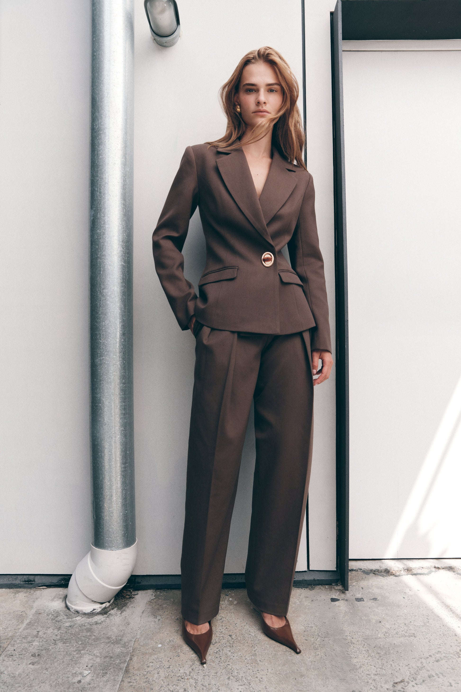 Penelope Pleated High Waisted Pants - Chocolate #3