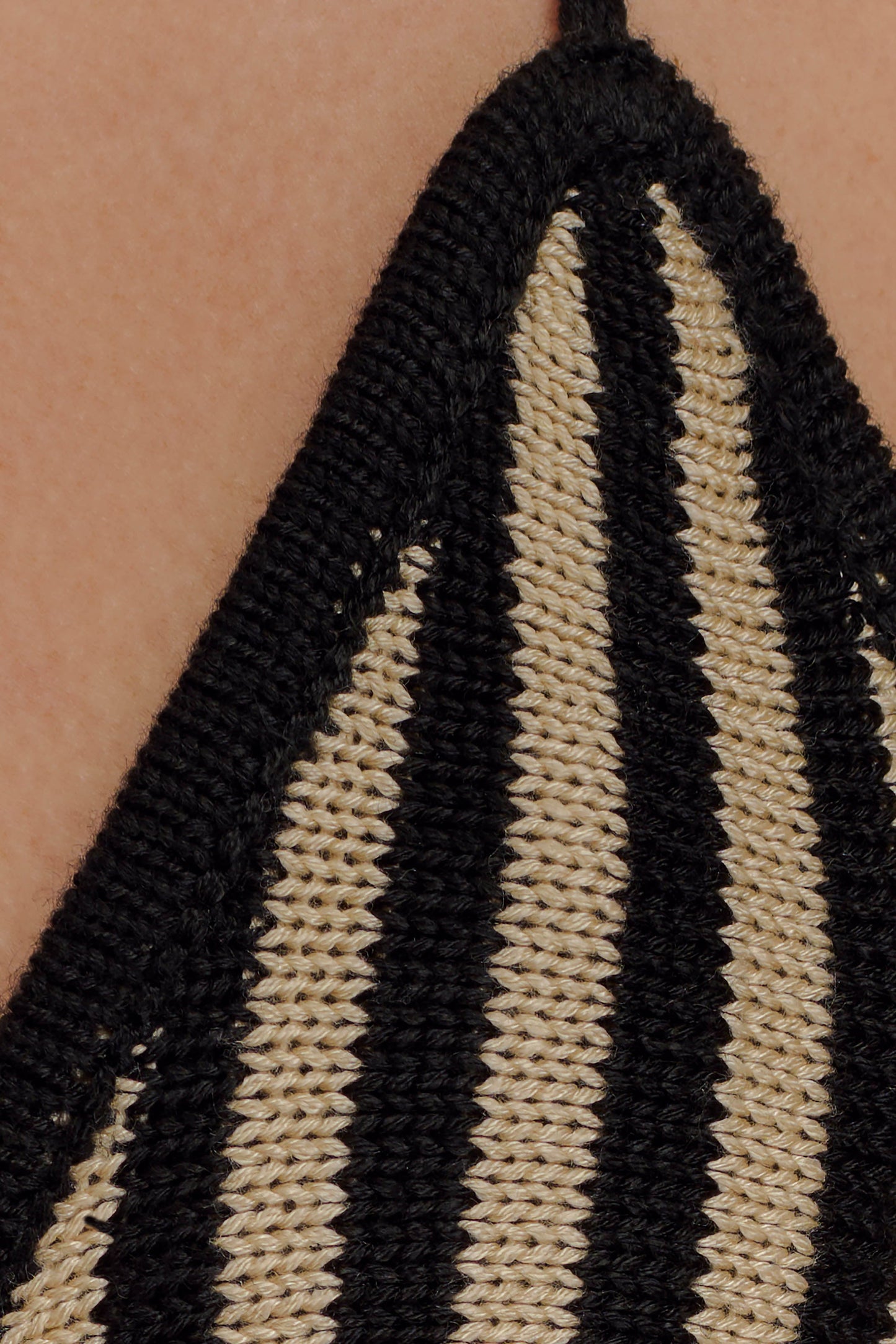 Corrie Crochet Tie Up Bikini Top - Black And Neutral Stripe