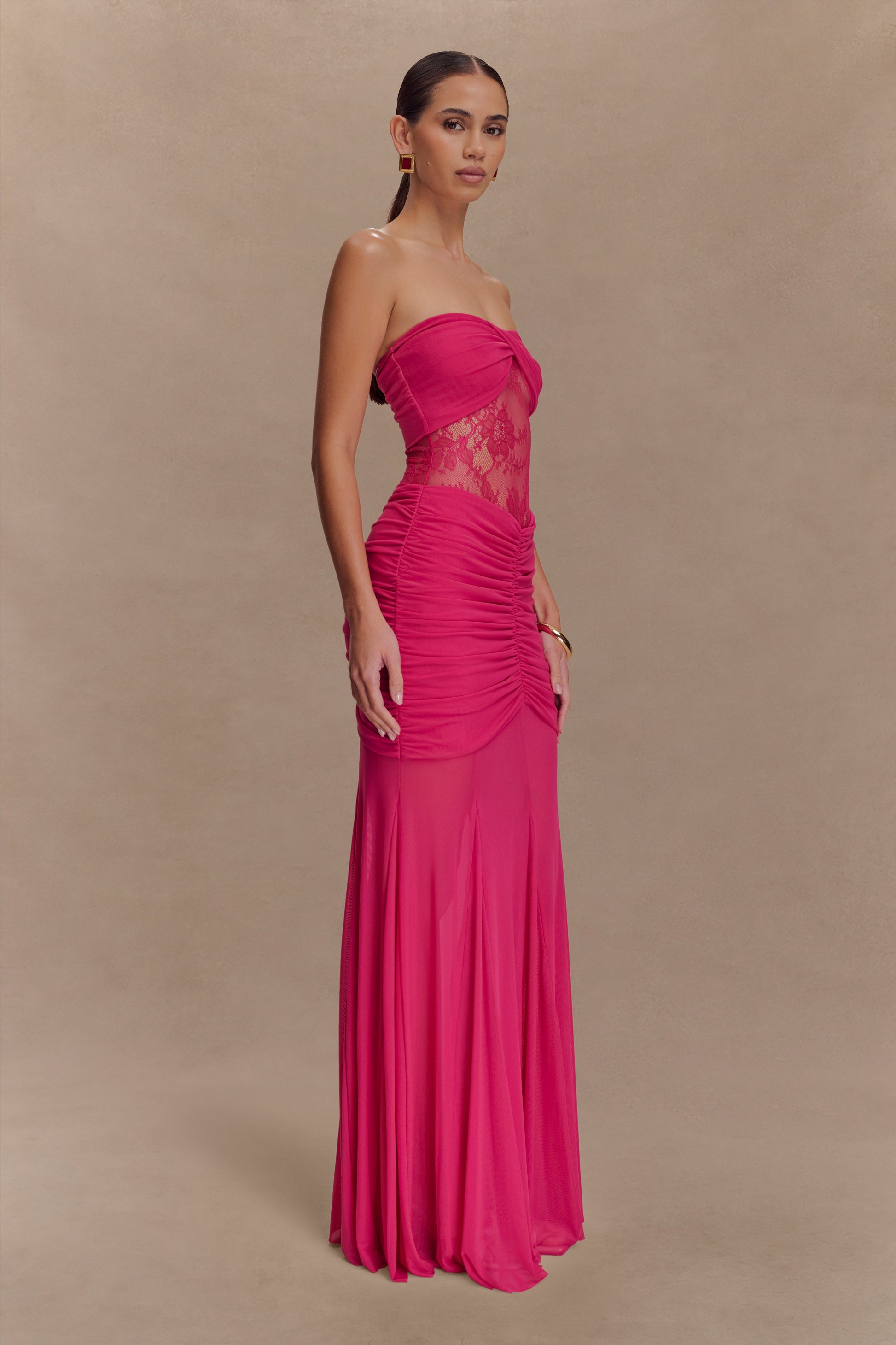 Khadijah Lace And Mesh Maxi Dress - Dragonfruit #4