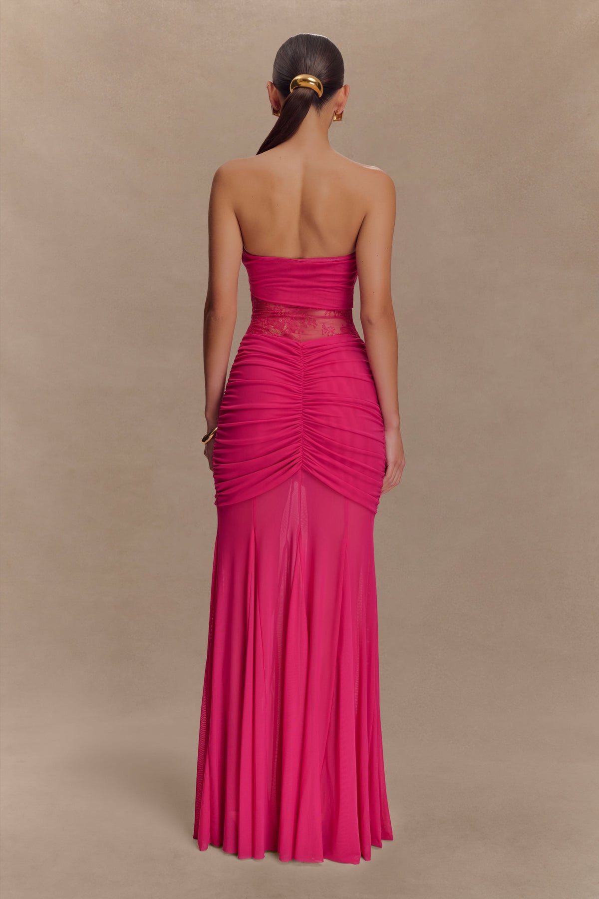 Khadijah Lace And Mesh Maxi Dress - Dragonfruit