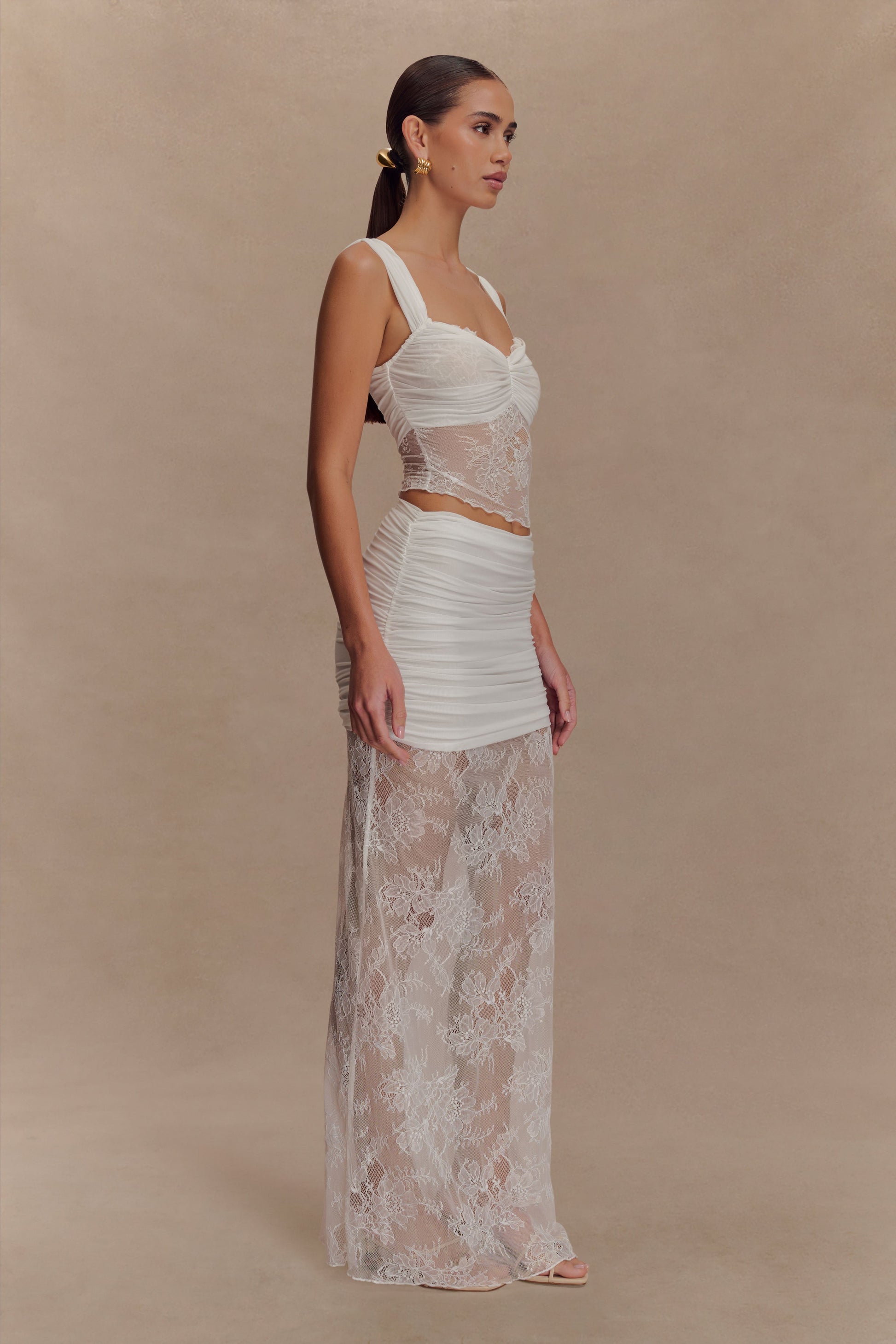 Guinevere Lace And Mesh Maxi Skirt - Ivory #6