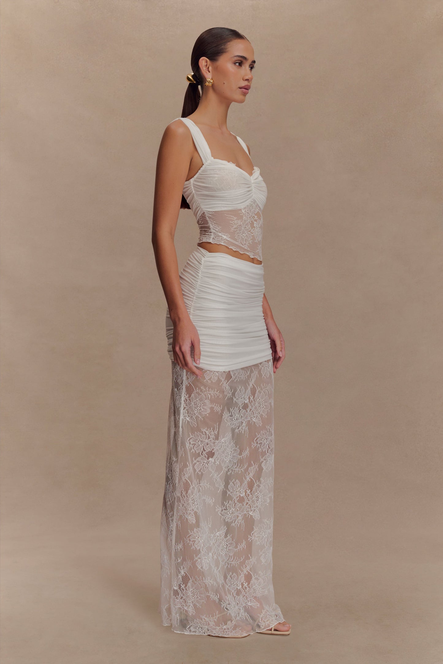 Guinevere Lace And Mesh Maxi Skirt - Ivory