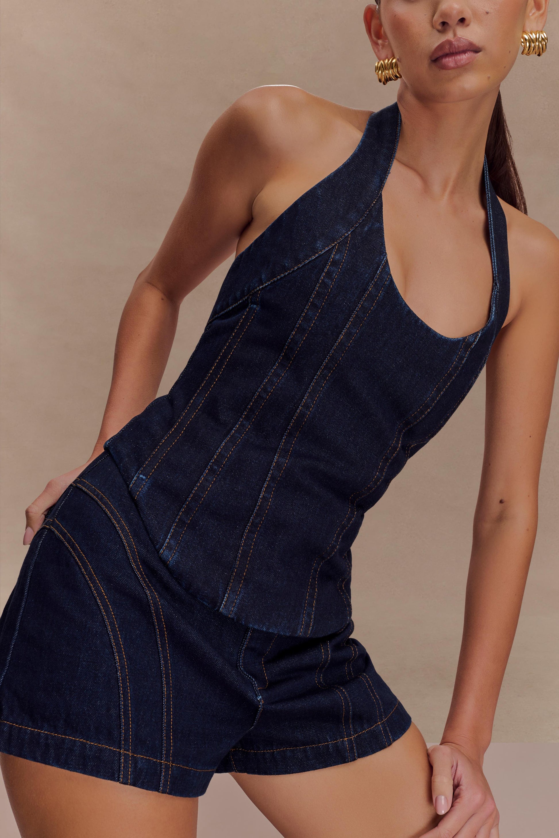 Meadow Denim Corset Halter Top - Indigo Blue #3