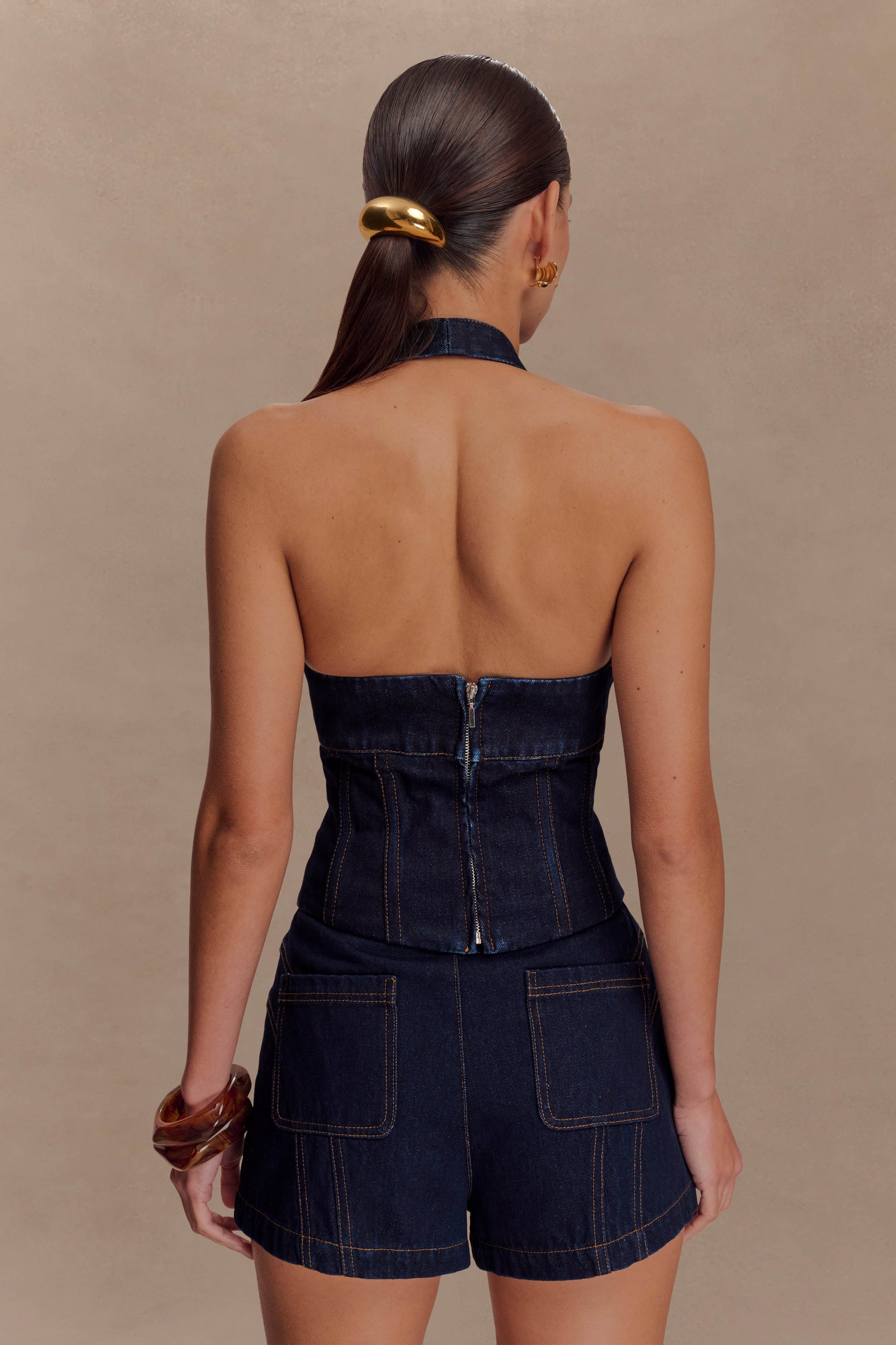 Meadow Denim Corset Halter Top - Indigo Blue #2
