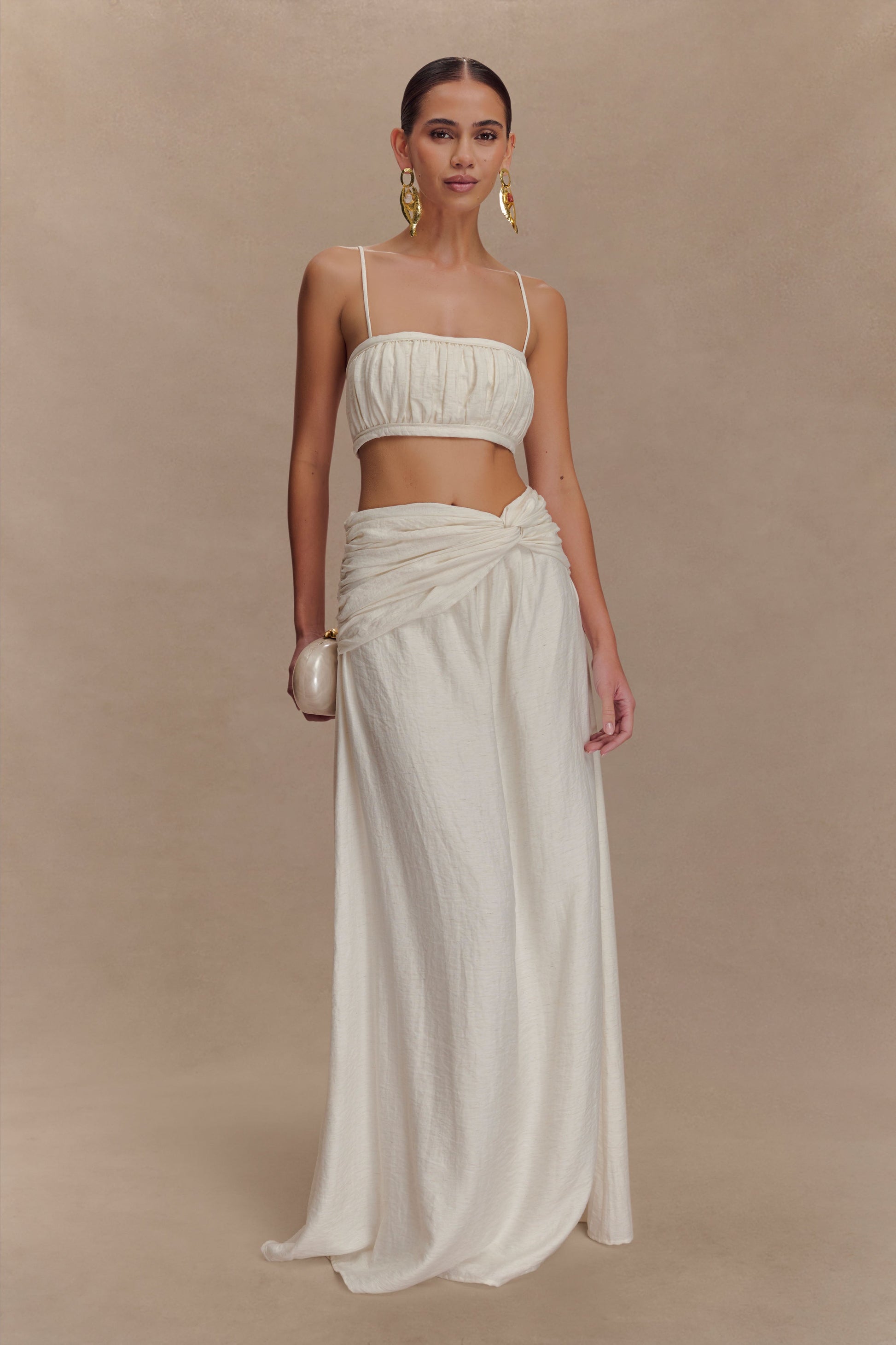 Scottie Shirred Linen Bandeau - Oat Marle #6