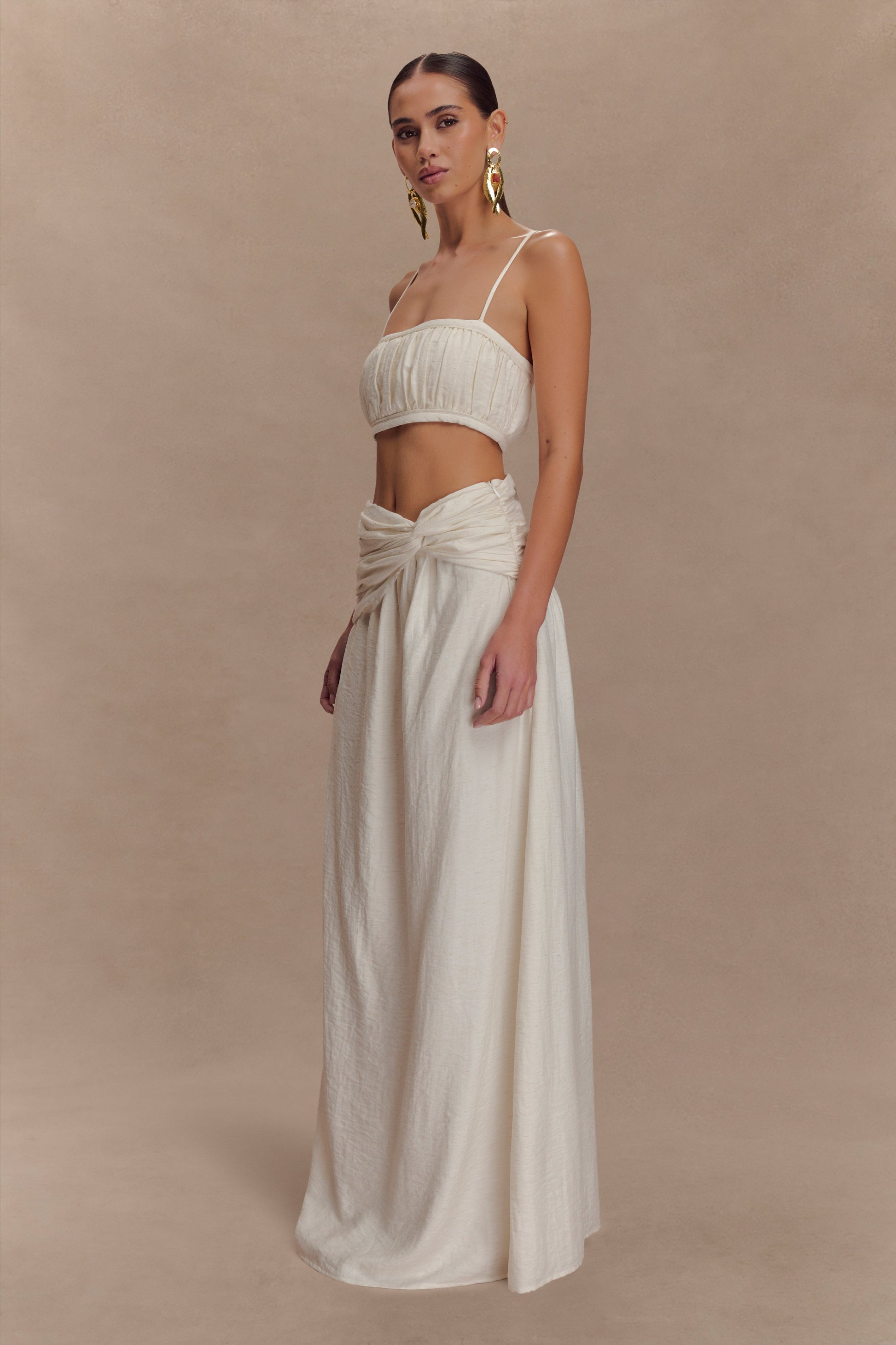 Scottie Shirred Linen Bandeau - Oat Marle #5