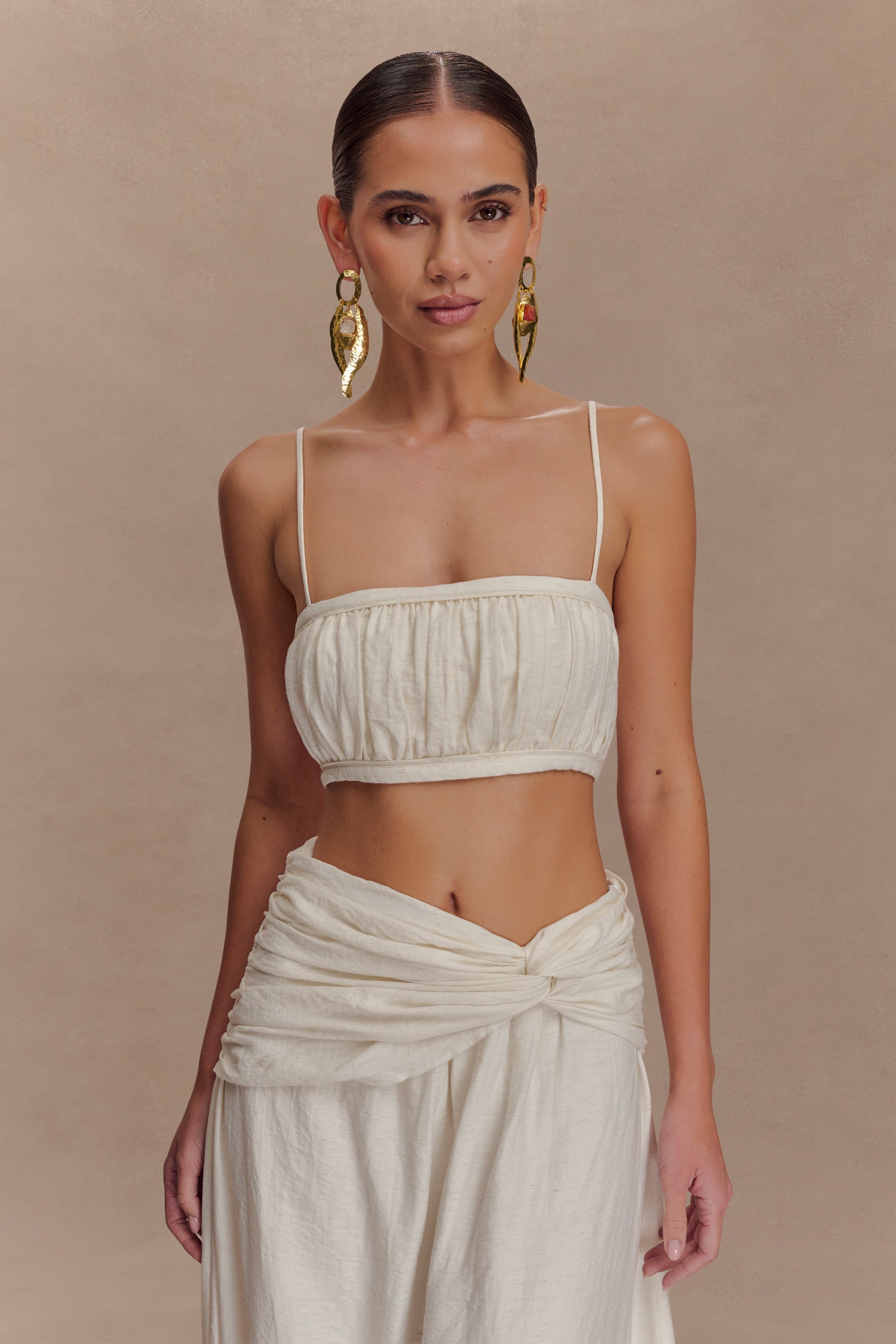 Scottie Shirred Linen Bandeau - Oat Marle #4