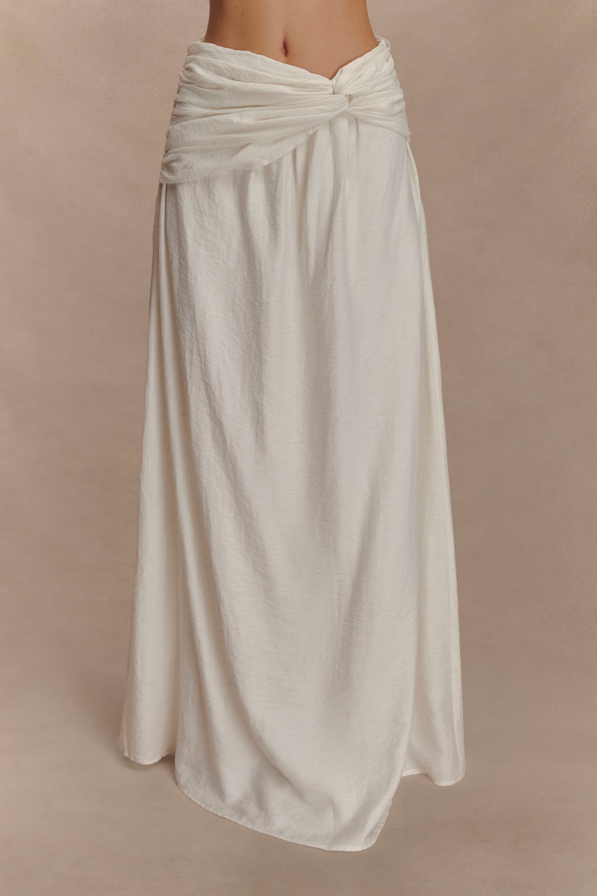 Scottie Gathered Linen Knot Maxi Skirt - Oat Marle #6
