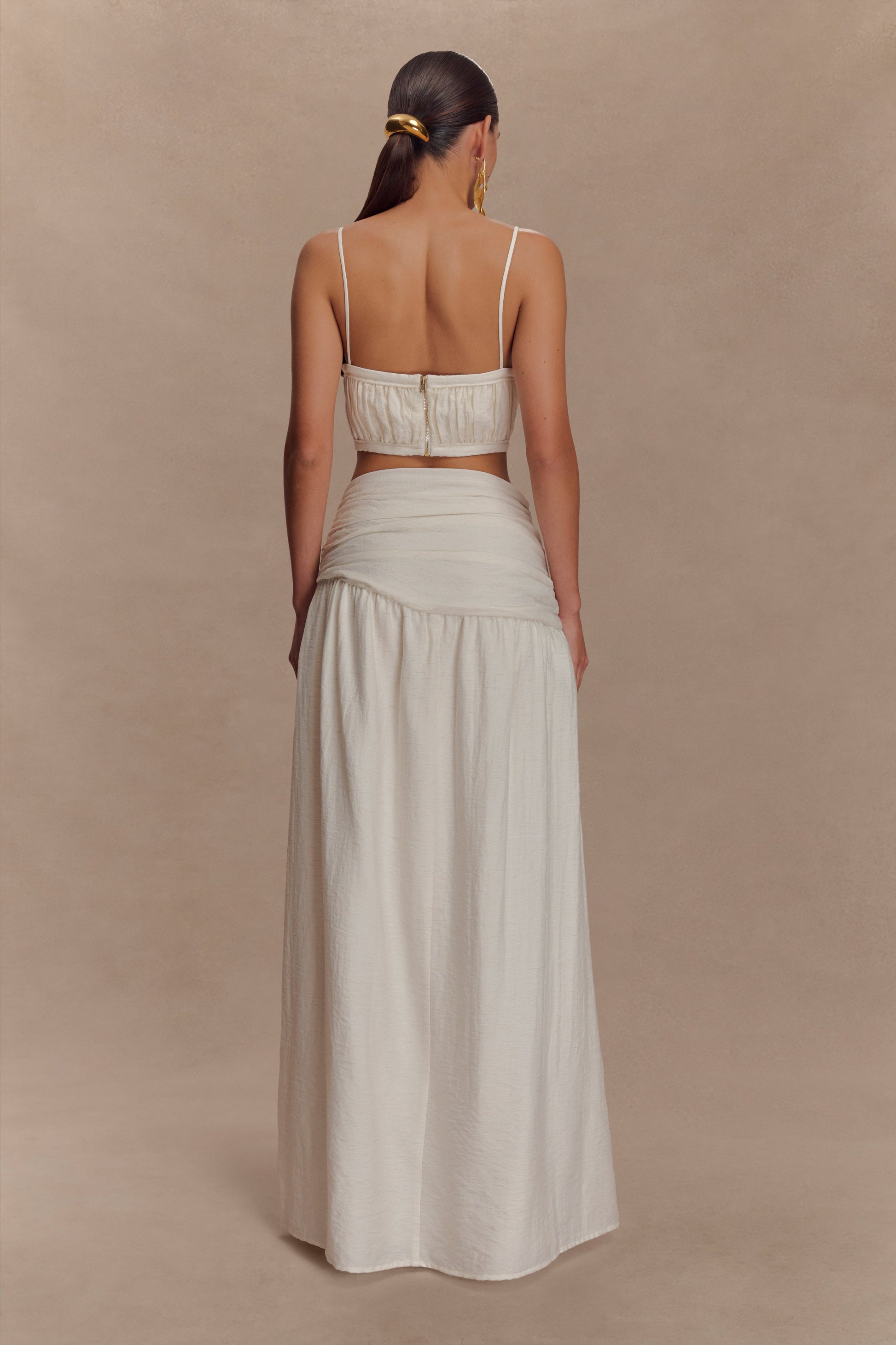 Scottie Gathered Linen Knot Maxi Skirt - Oat Marle #4