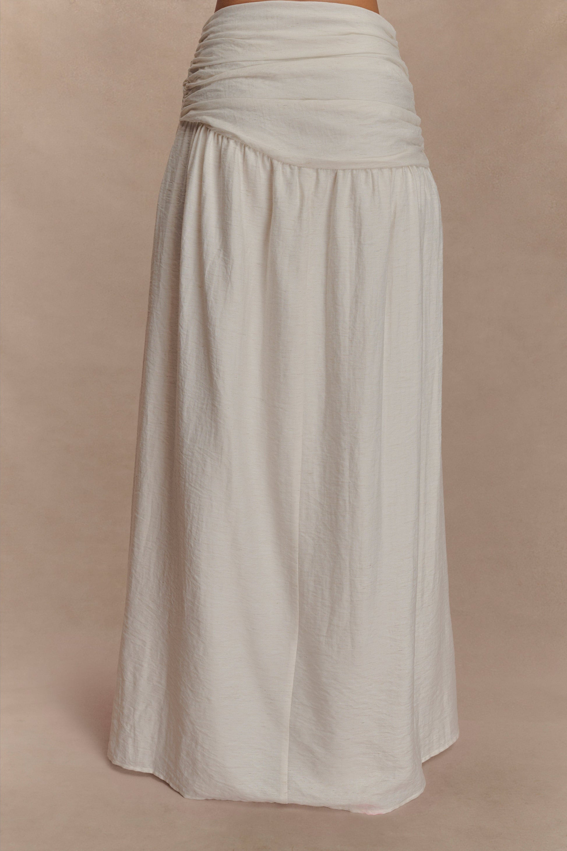 Scottie Gathered Linen Knot Maxi Skirt - Oat Marle #6