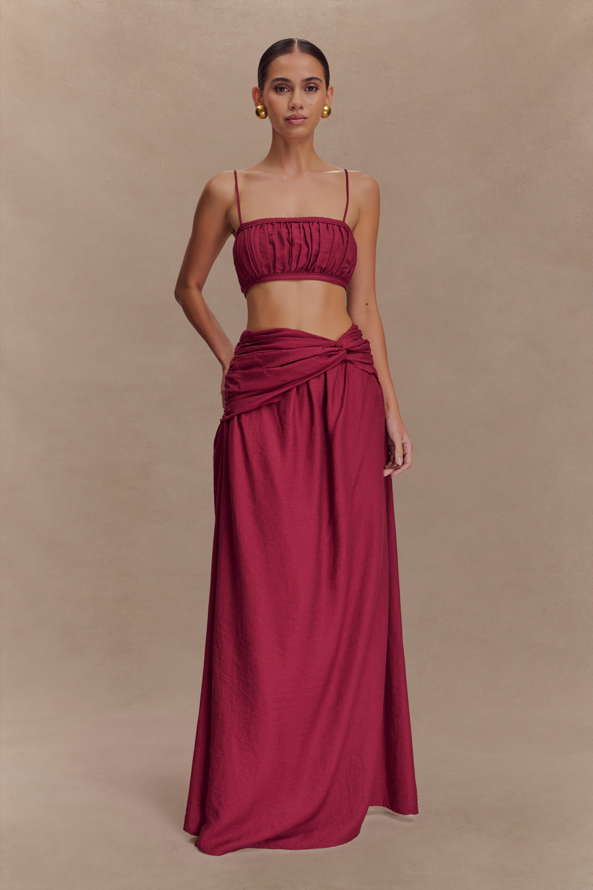Scottie Shirred Linen Bandeau - Wine #6