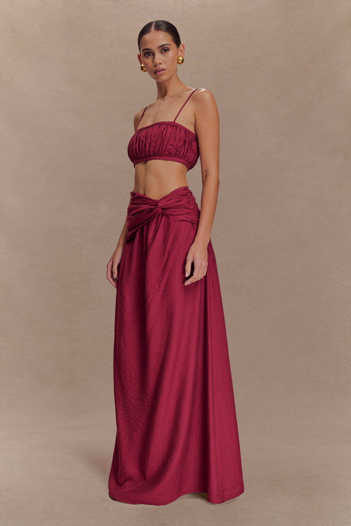 Scottie Shirred Linen Bandeau - Wine #4