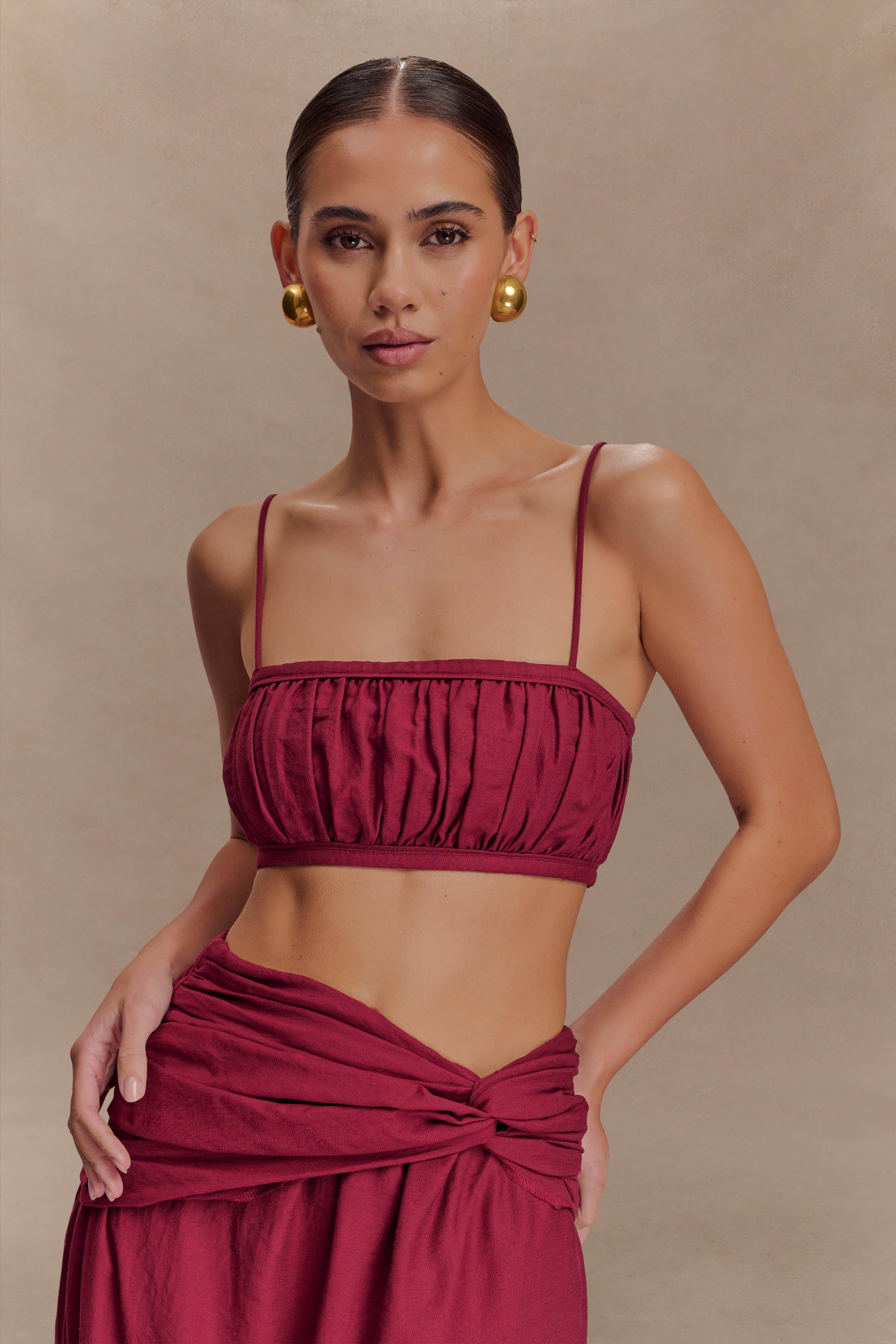 Scottie Shirred Linen Bandeau - Wine #2