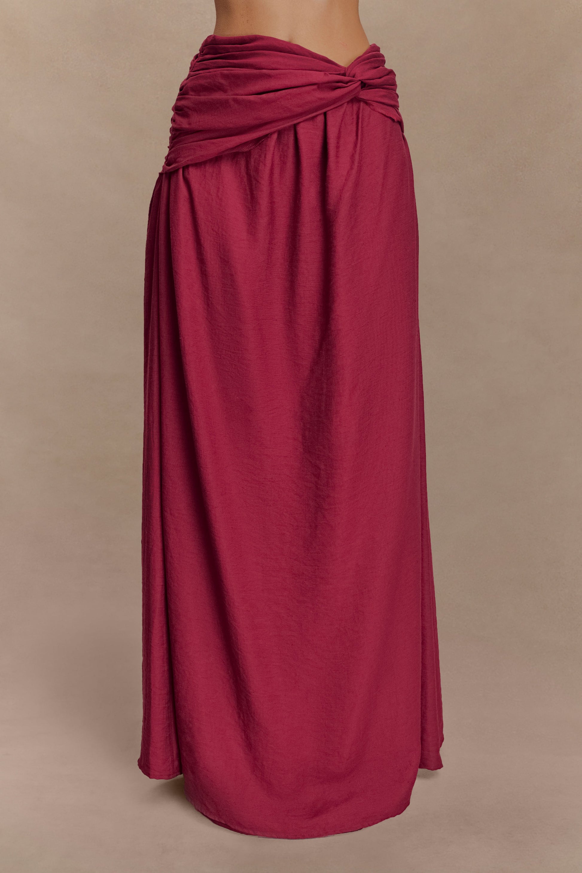 Scottie Gathered Linen Knot Maxi Skirt - Wine #3