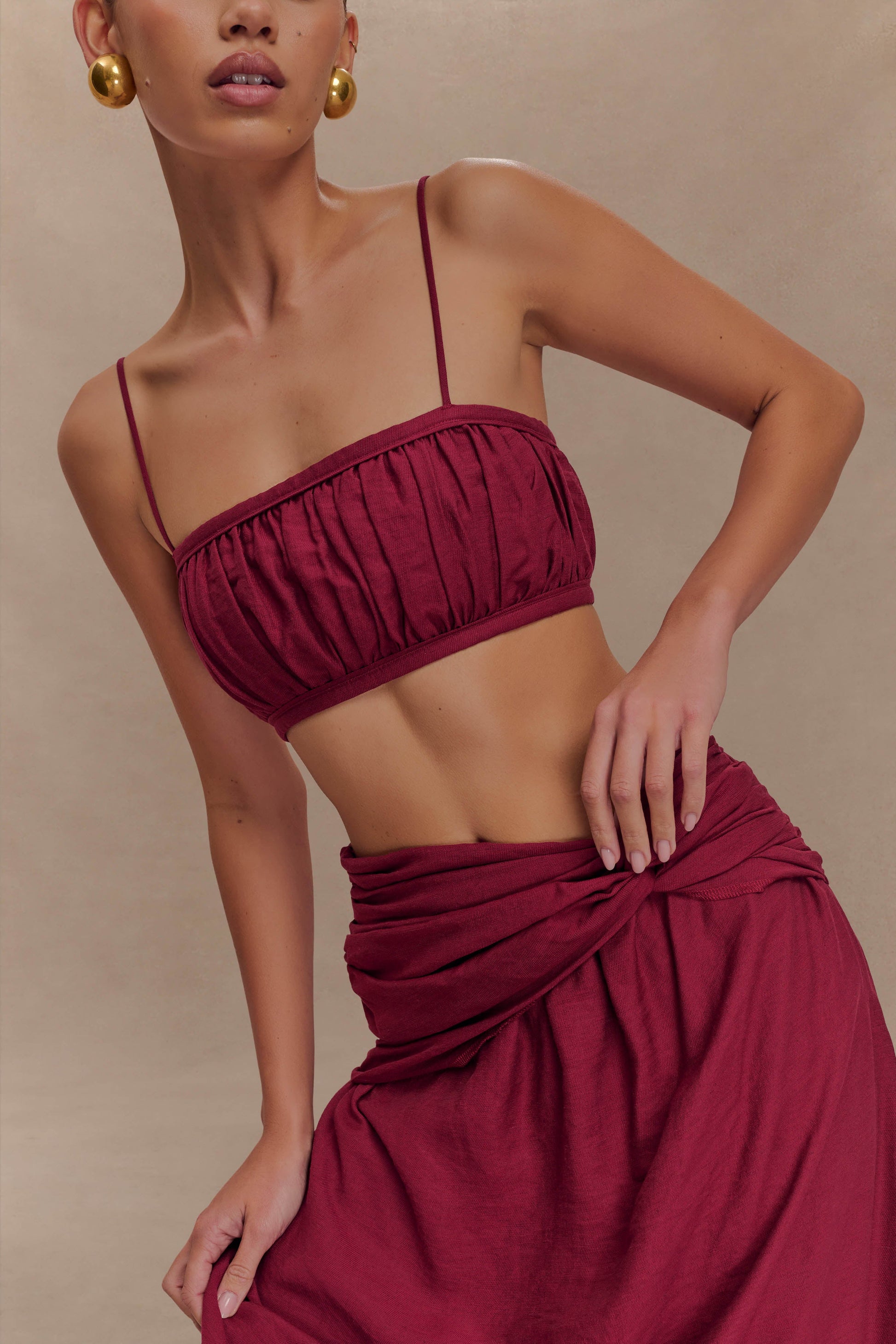 Scottie Shirred Linen Bandeau - Wine #4