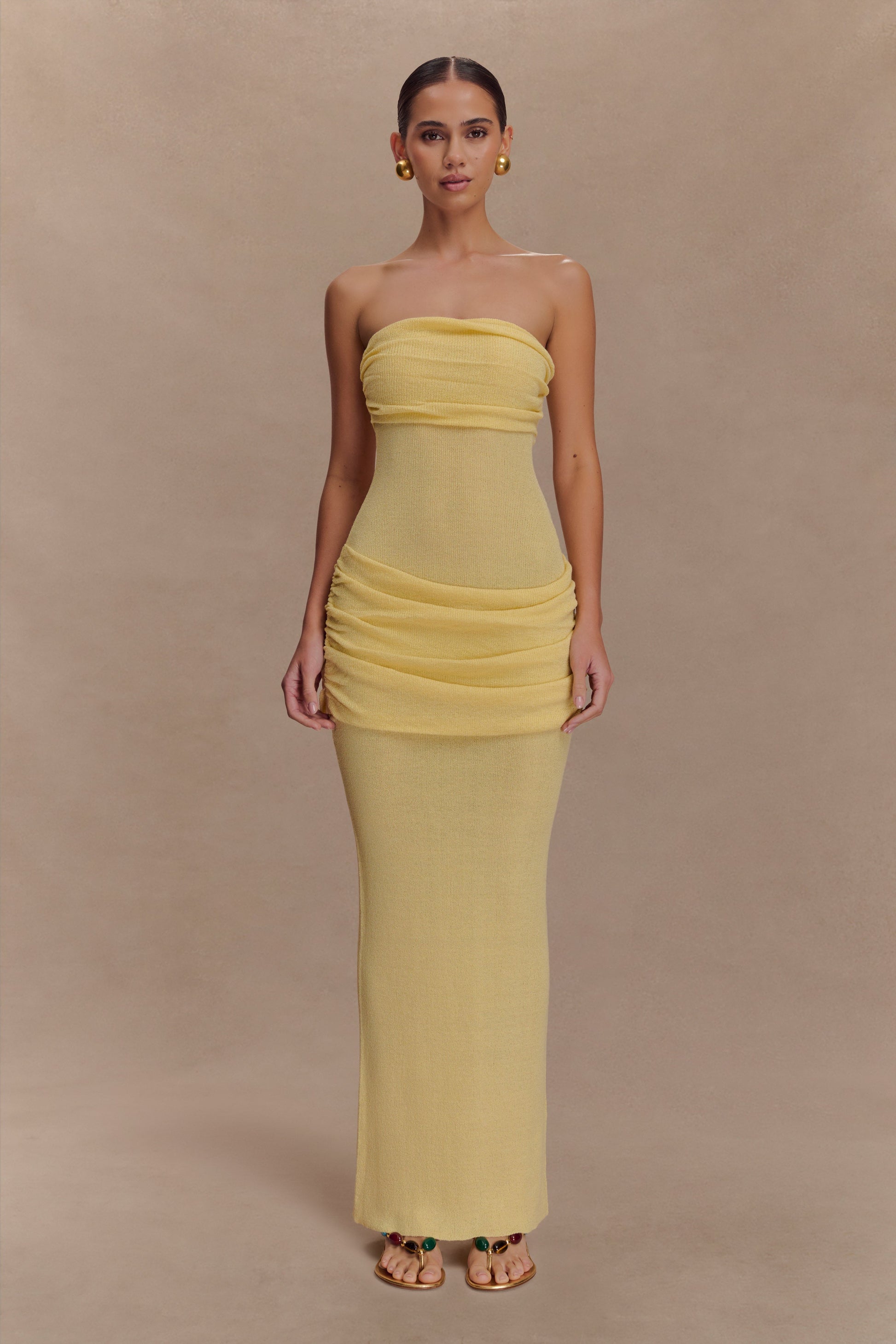 Elora Strapless Knit Maxi Dress - Lemon #2