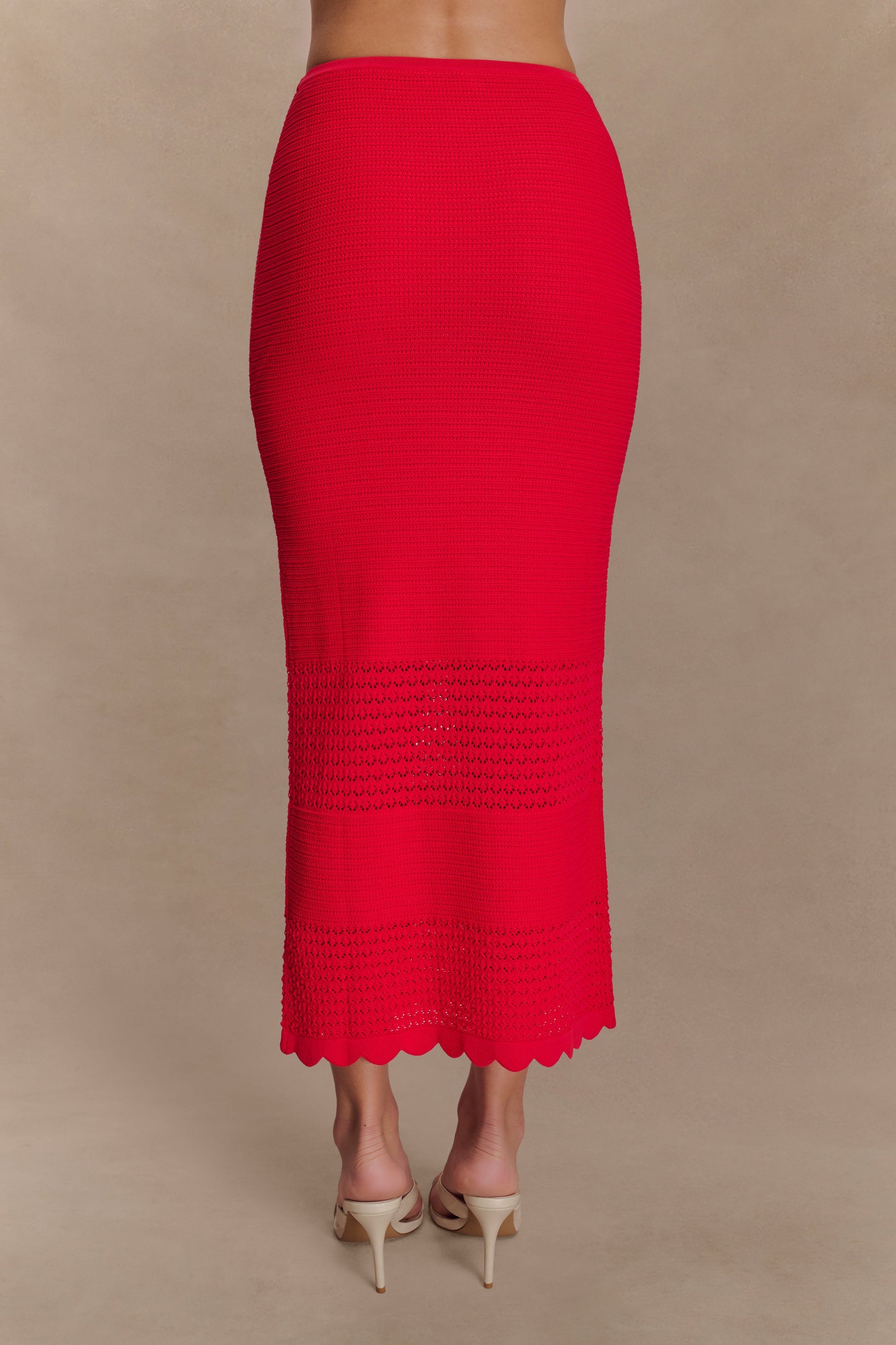 Madeline Scallop Knit Midi Skirt - Red #2