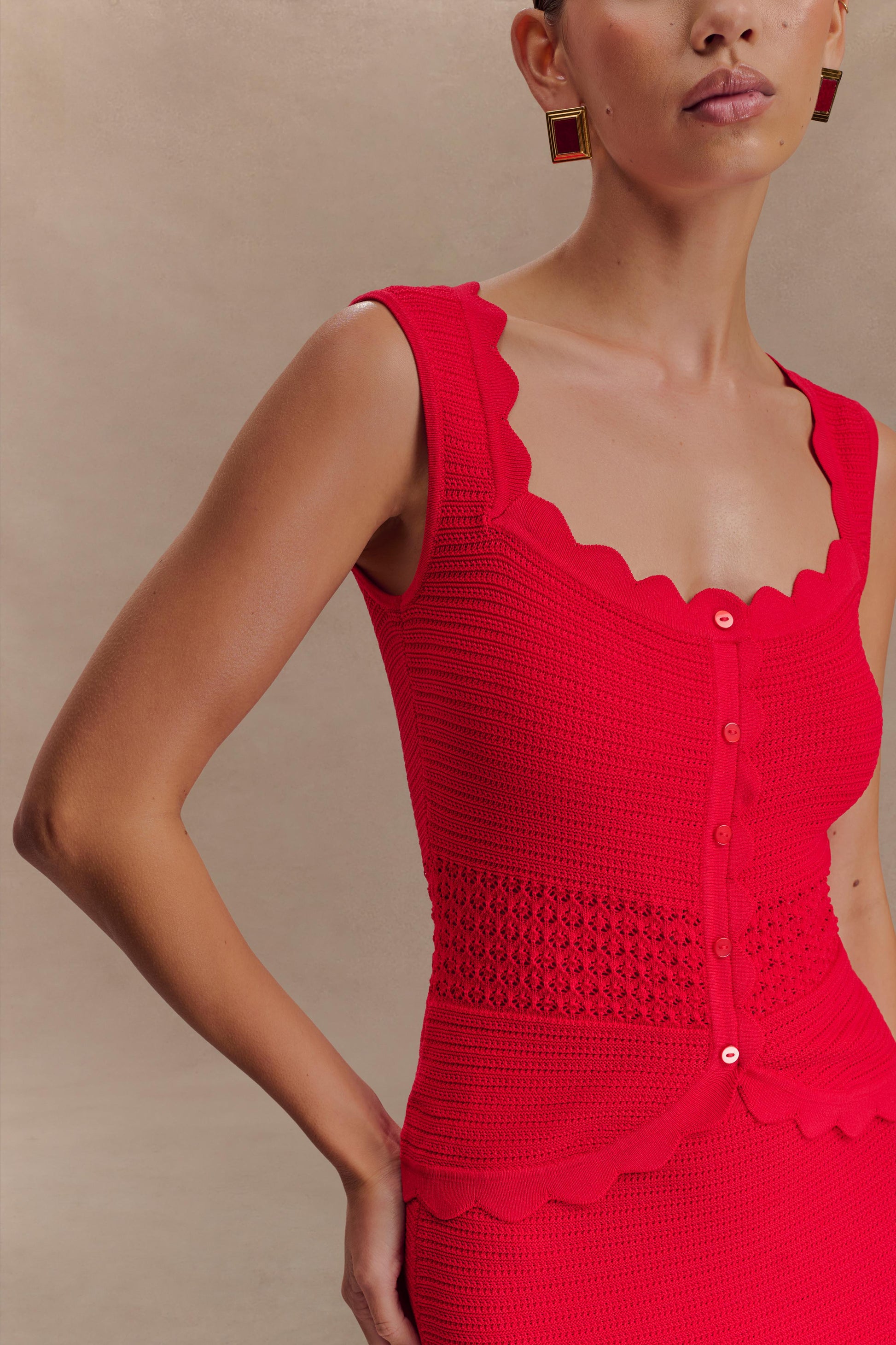 Madeline Scallop Knit Top - Red #3