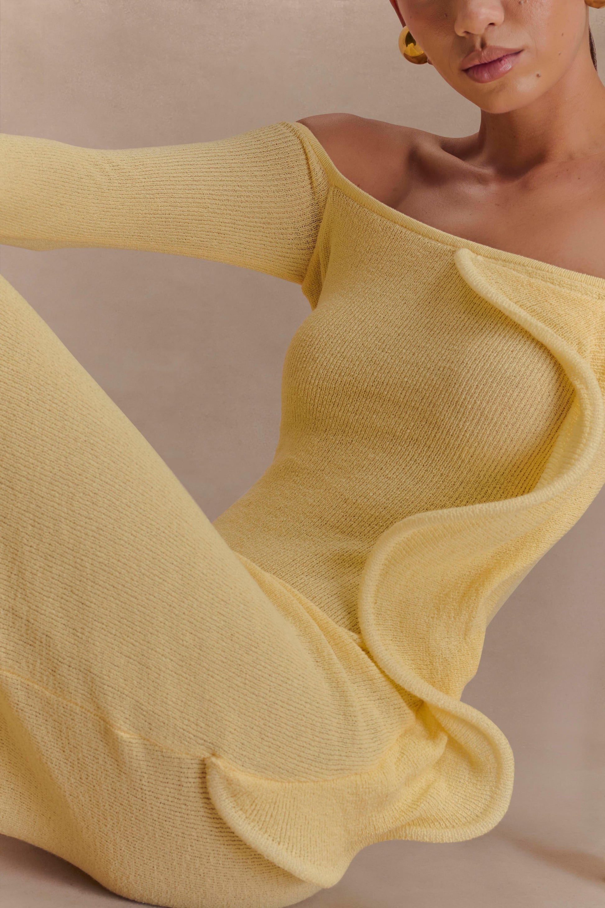 Sandrine Off Shoulder Knit Maxi Dress - Lemon #7