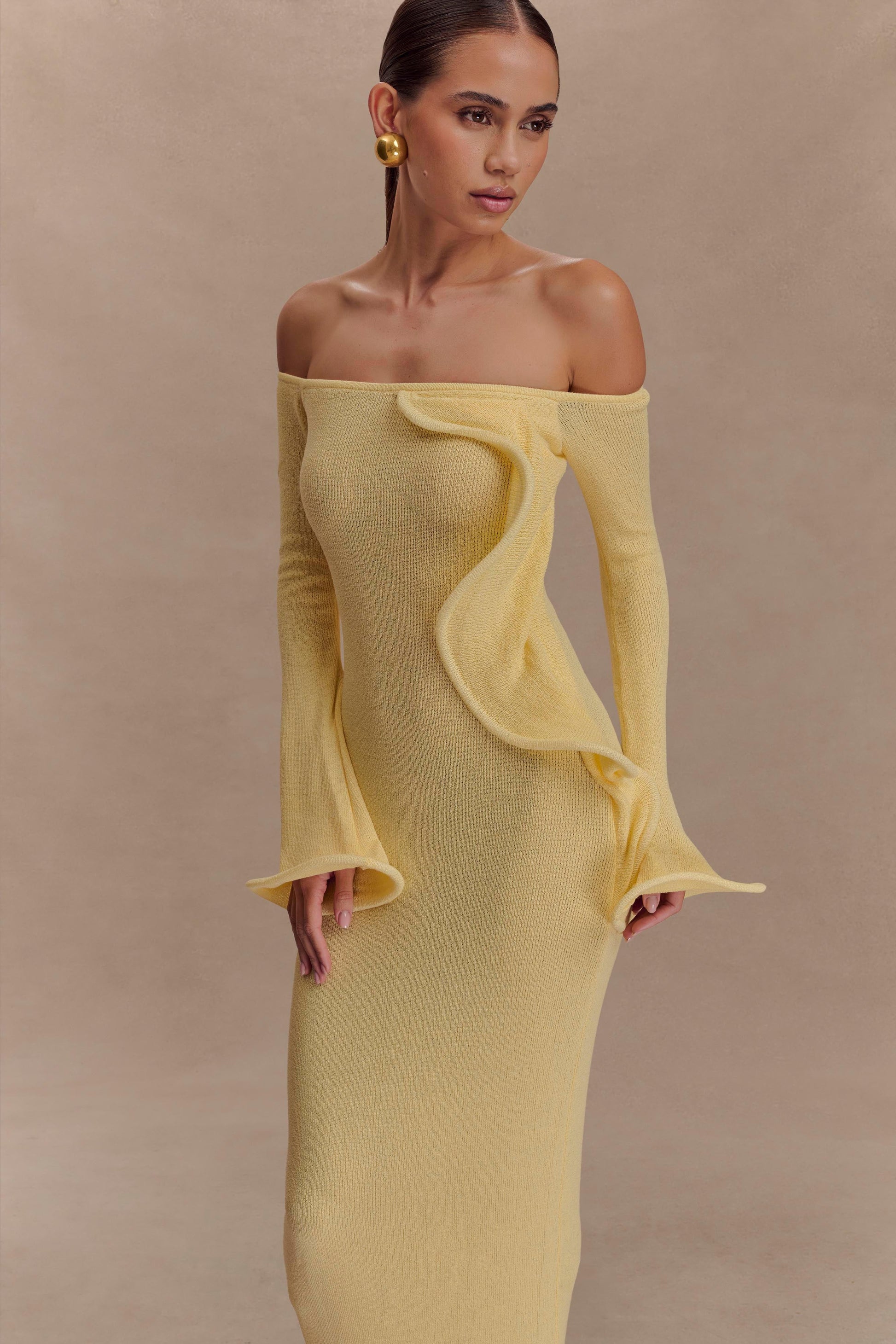 Sandrine Off Shoulder Knit Maxi Dress - Lemon #4