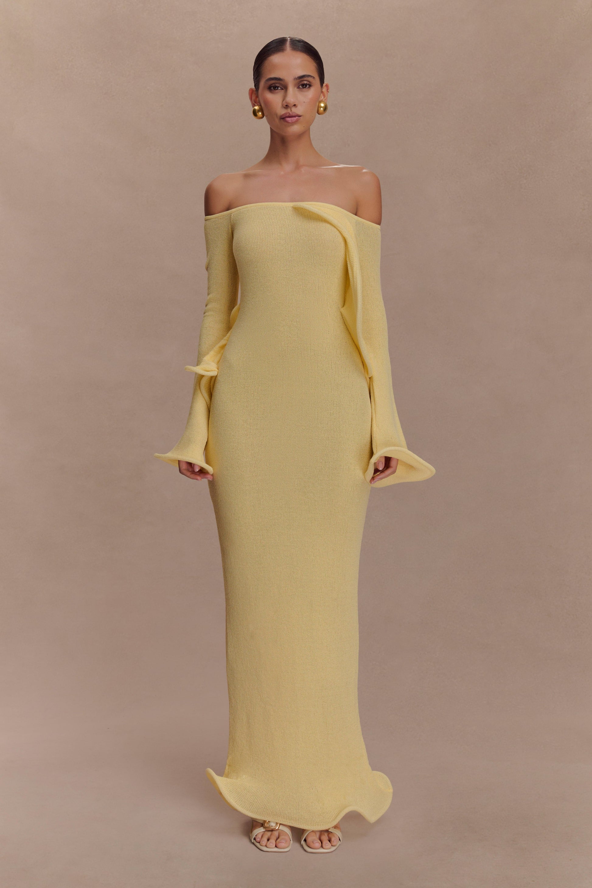 Sandrine Off Shoulder Knit Maxi Dress - Lemon #2