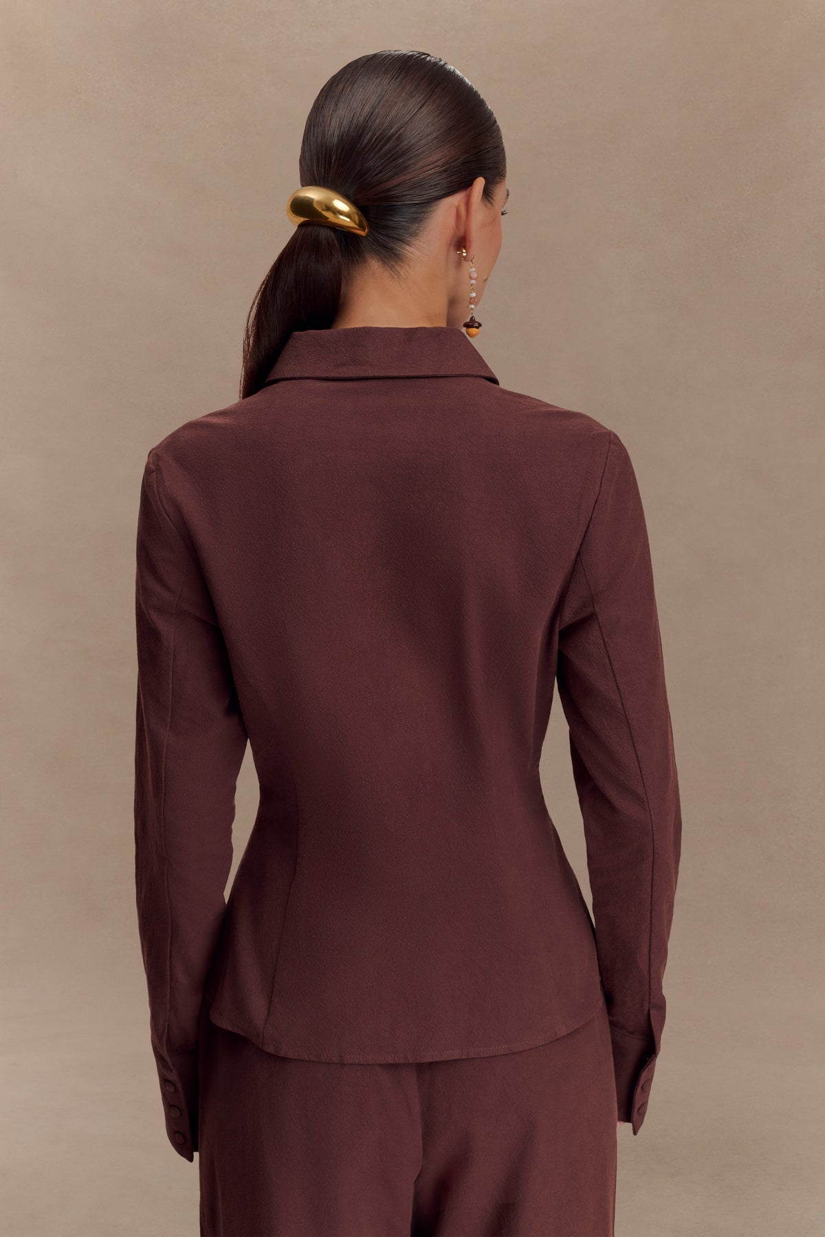 Annalee Cotton Beaded Tie Shirt - Dark Espresso #2