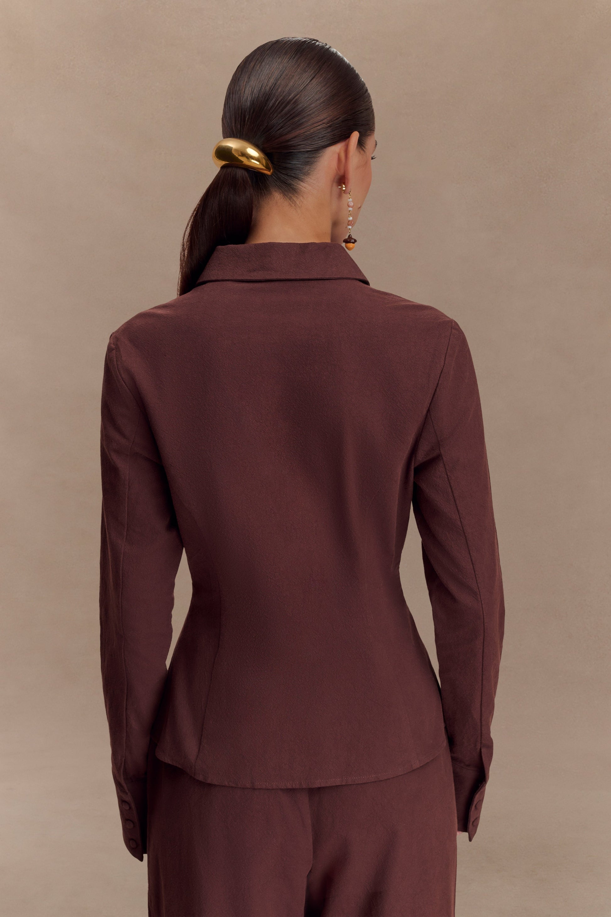 Annalee Cotton Beaded Tie Shirt - Dark Espresso #2