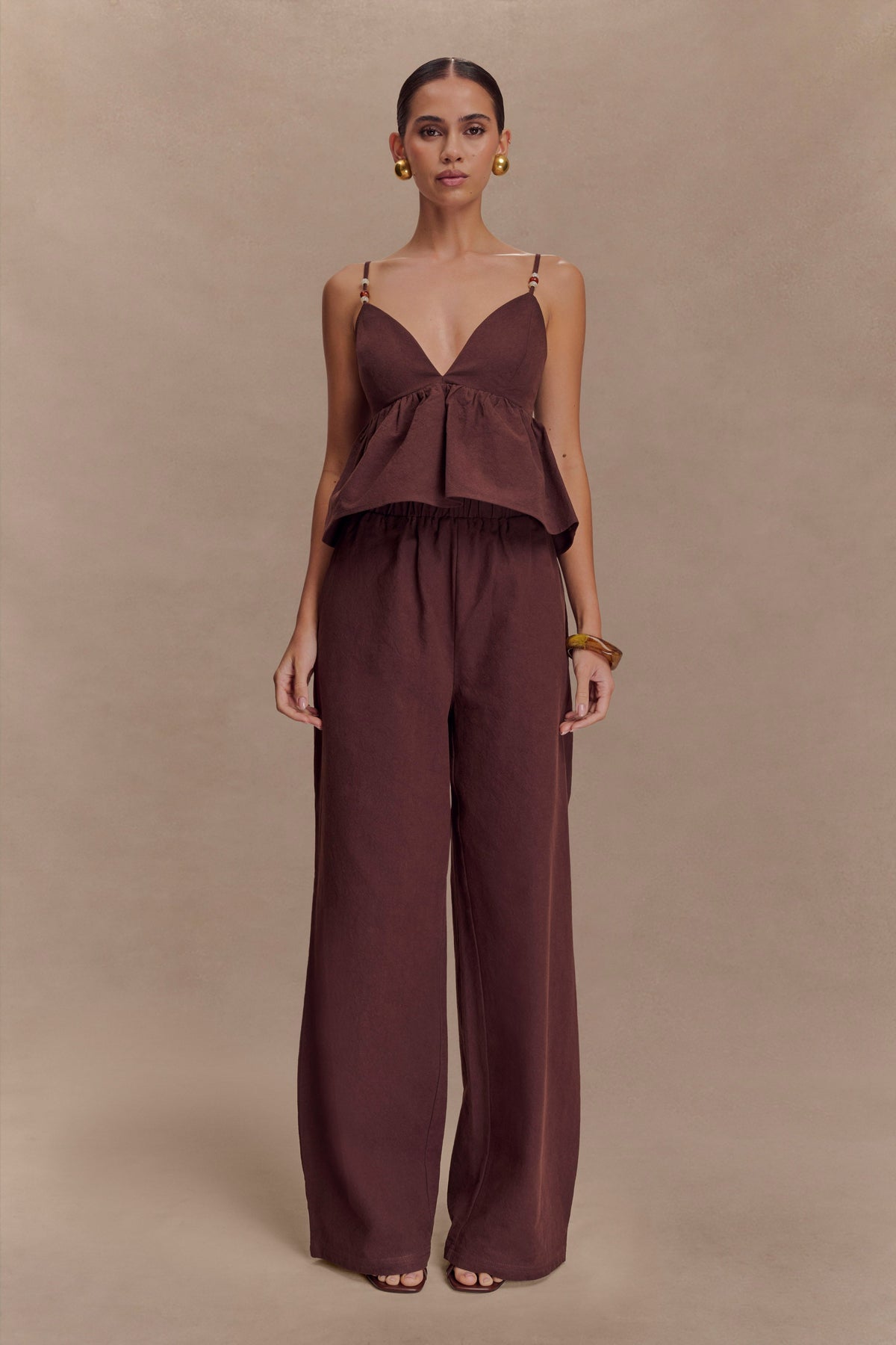 Janayia Cotton Wide Leg Pants - Dark Espresso #6