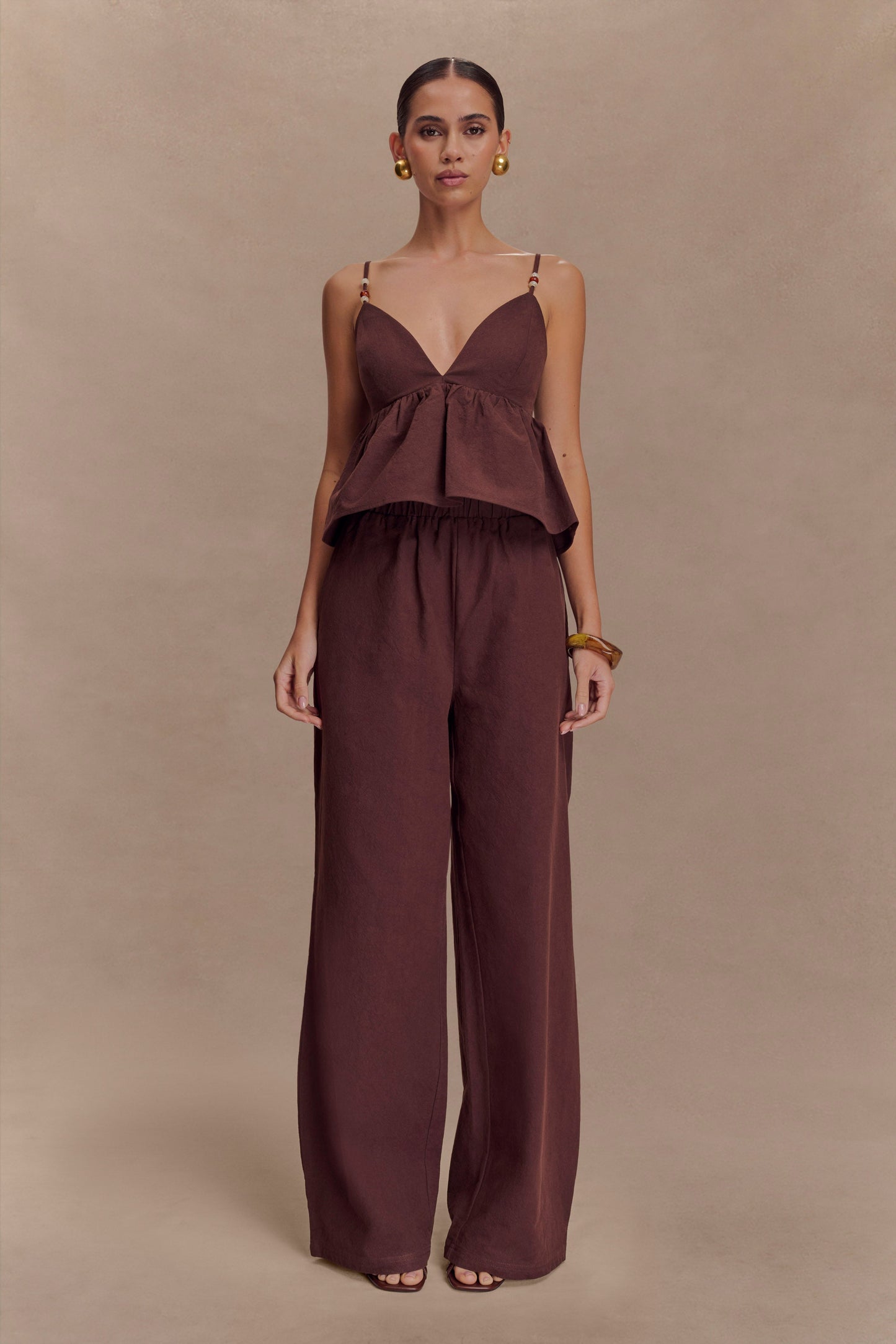 Janayia Cotton Beaded Top - Dark Espresso