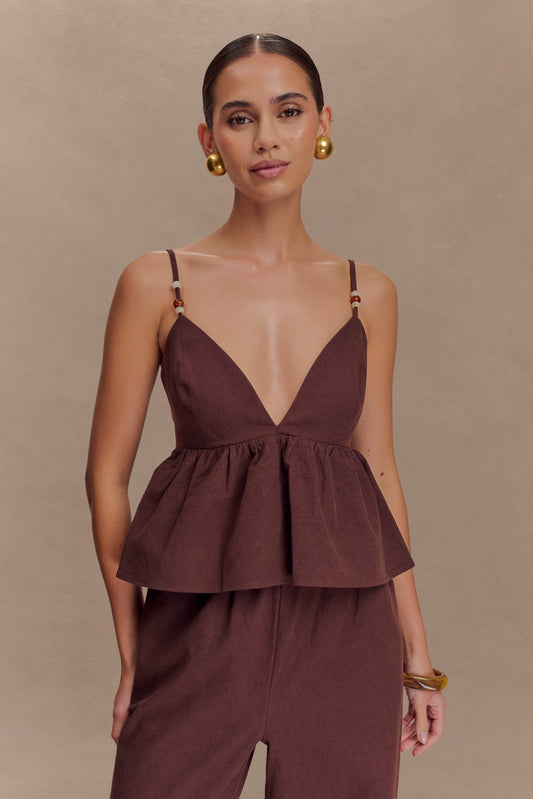 Janayia Cotton Beaded Top - Dark Espresso