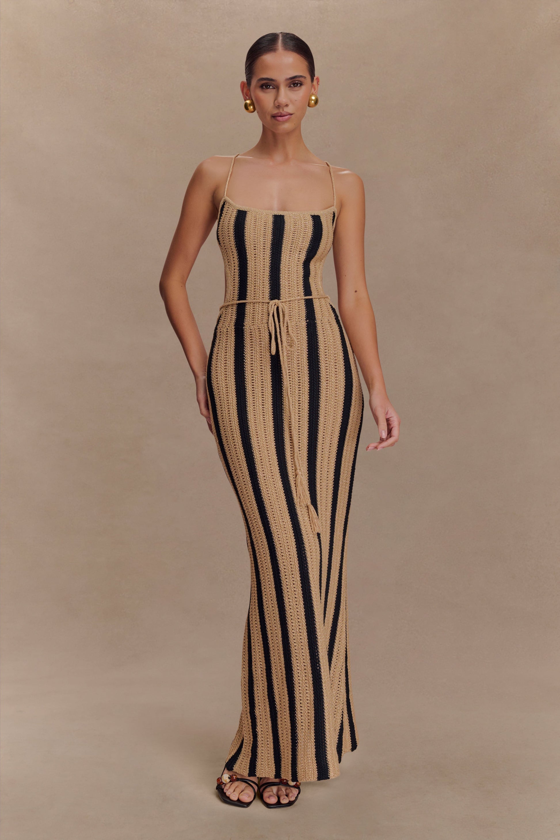 Shepherd Crochet Halter Maxi Dress - Gold/Black #3