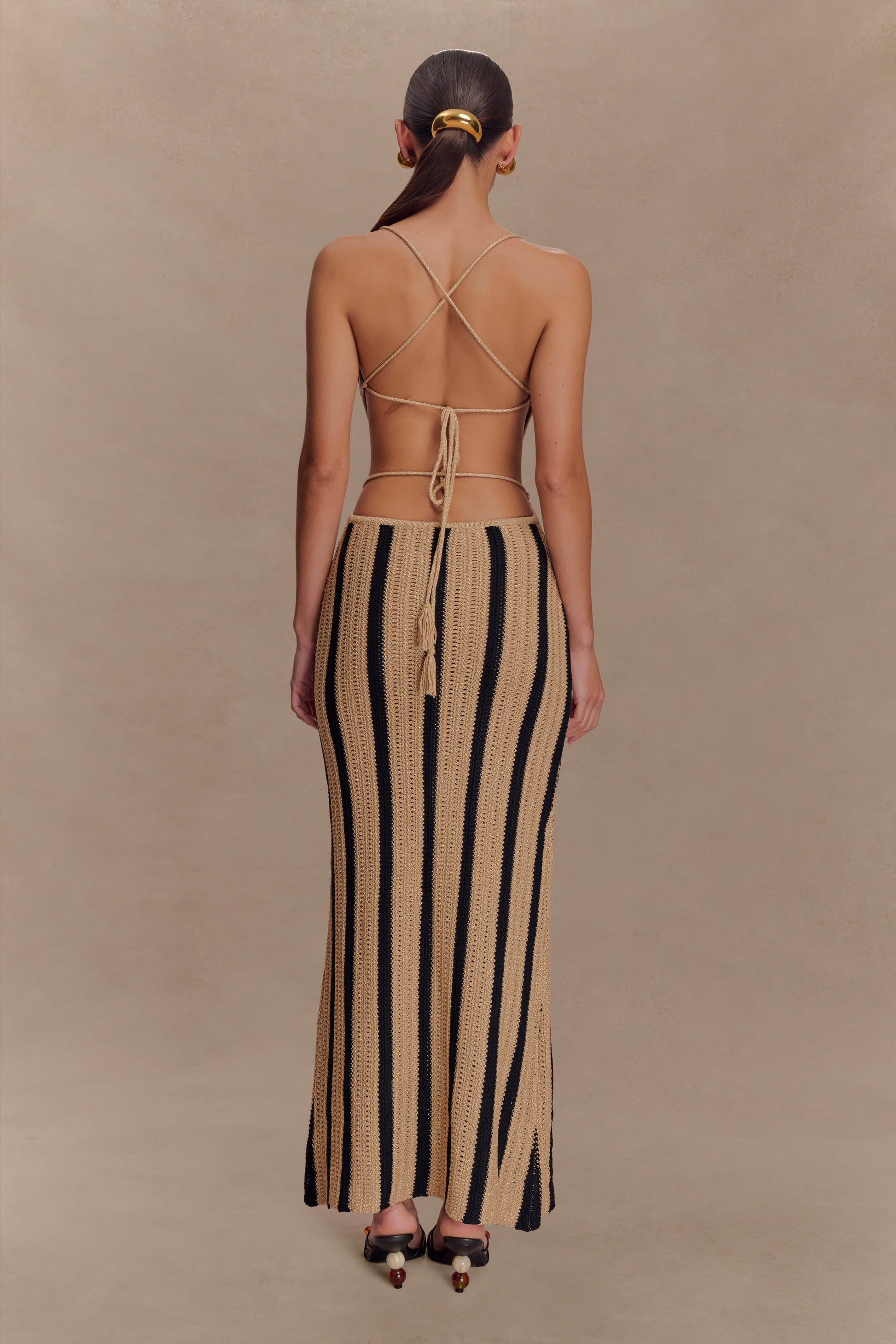 Shepherd Crochet Halter Maxi Dress - Gold/Black #4