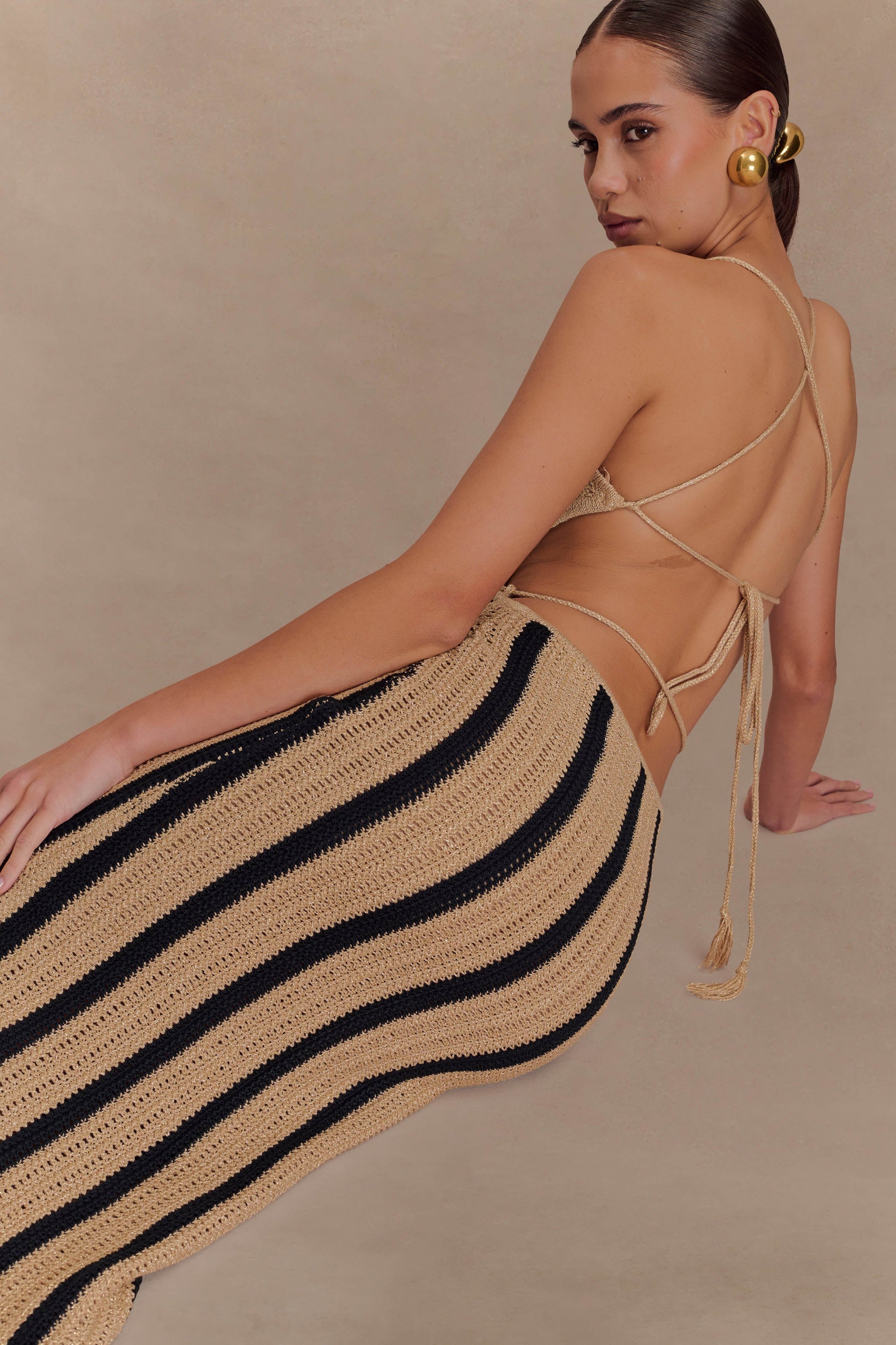 Shepherd Crochet Halter Maxi Dress - Gold/Black #5