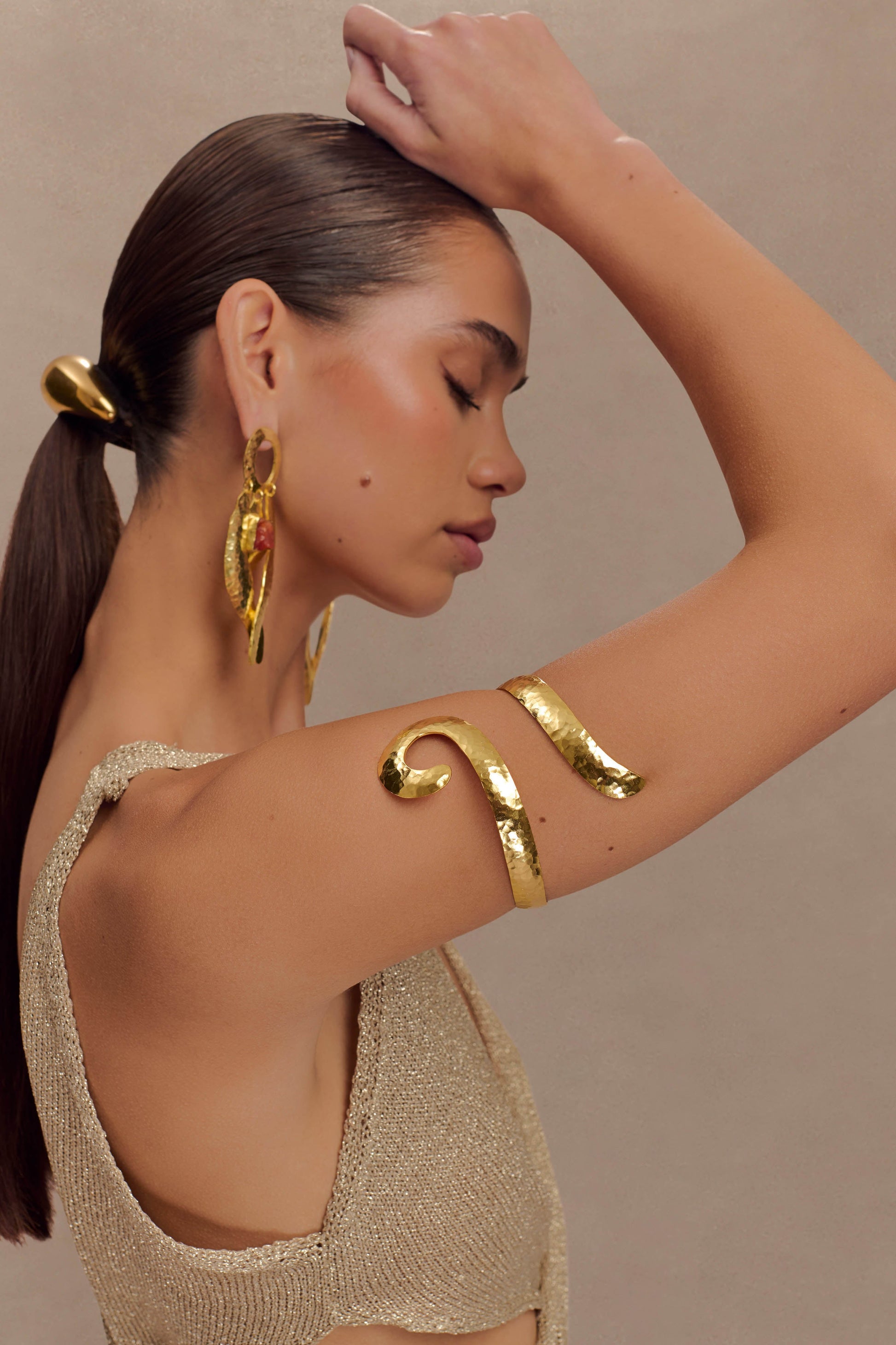 Hyacinth Textured Swirl Arm Band - Gold #2