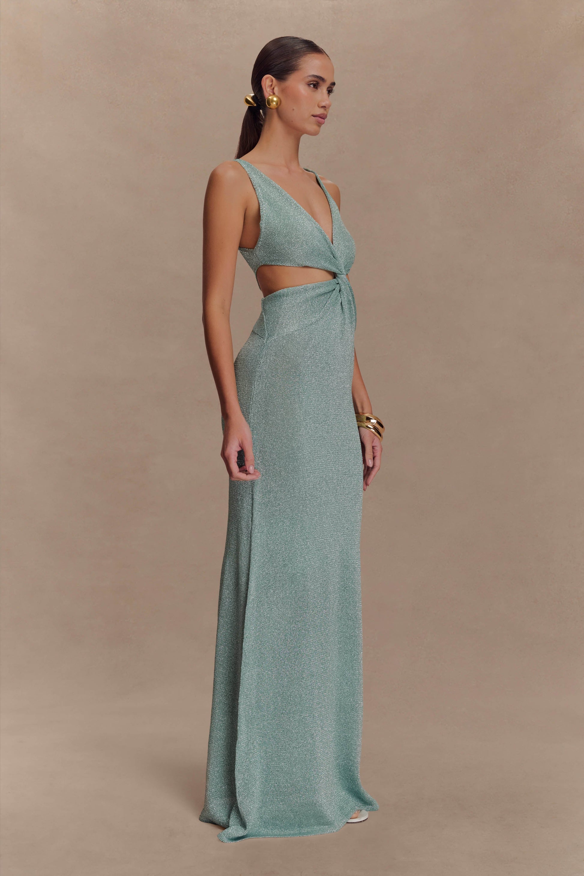 Gracelyn Twisted Metallic Knit Maxi Dress - Aqua #5