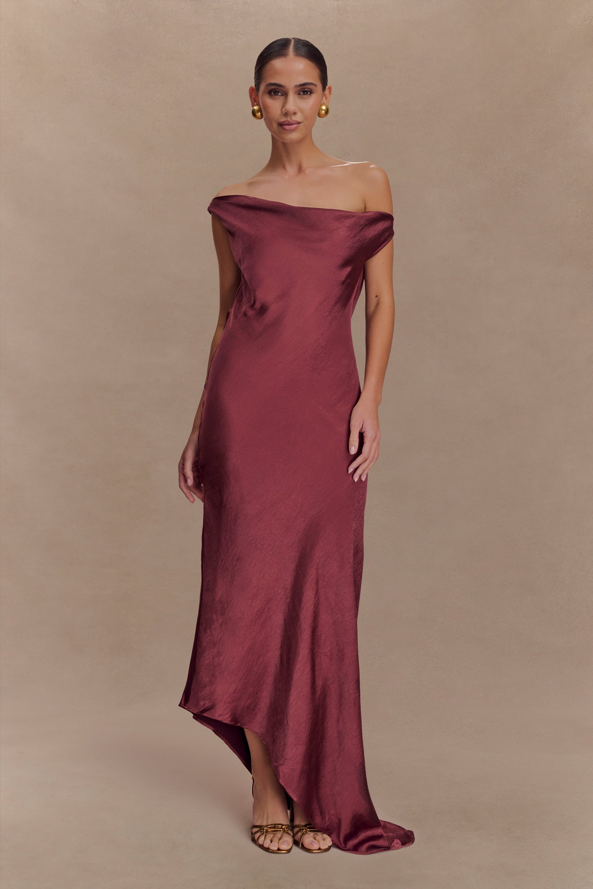 Yvette Slip Maxi Dress With Asymmetrical Hem - Brown Cherry #3