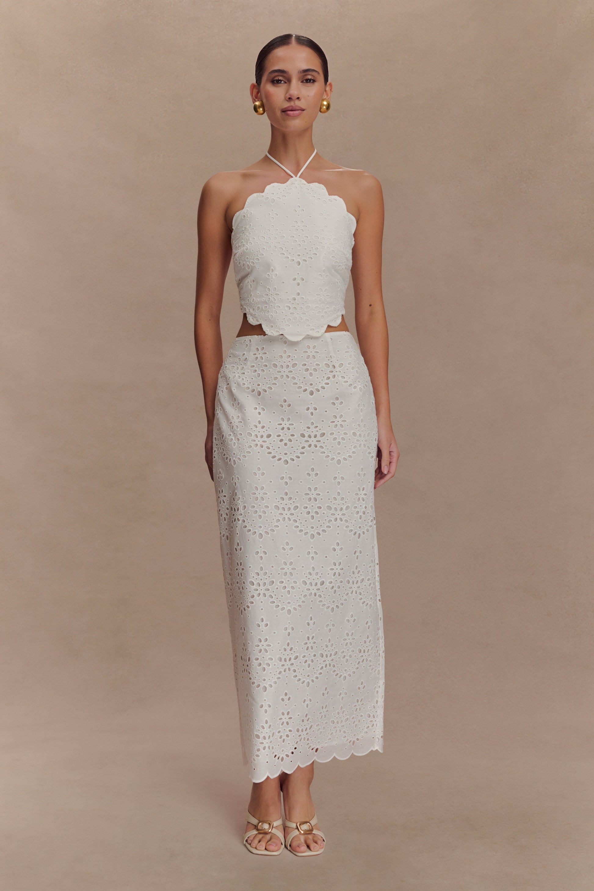 Kensley Broderie Midi Skirt - White #3