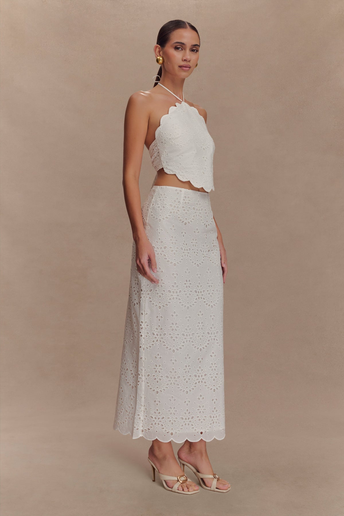 Kensley Broderie Midi Skirt - White
