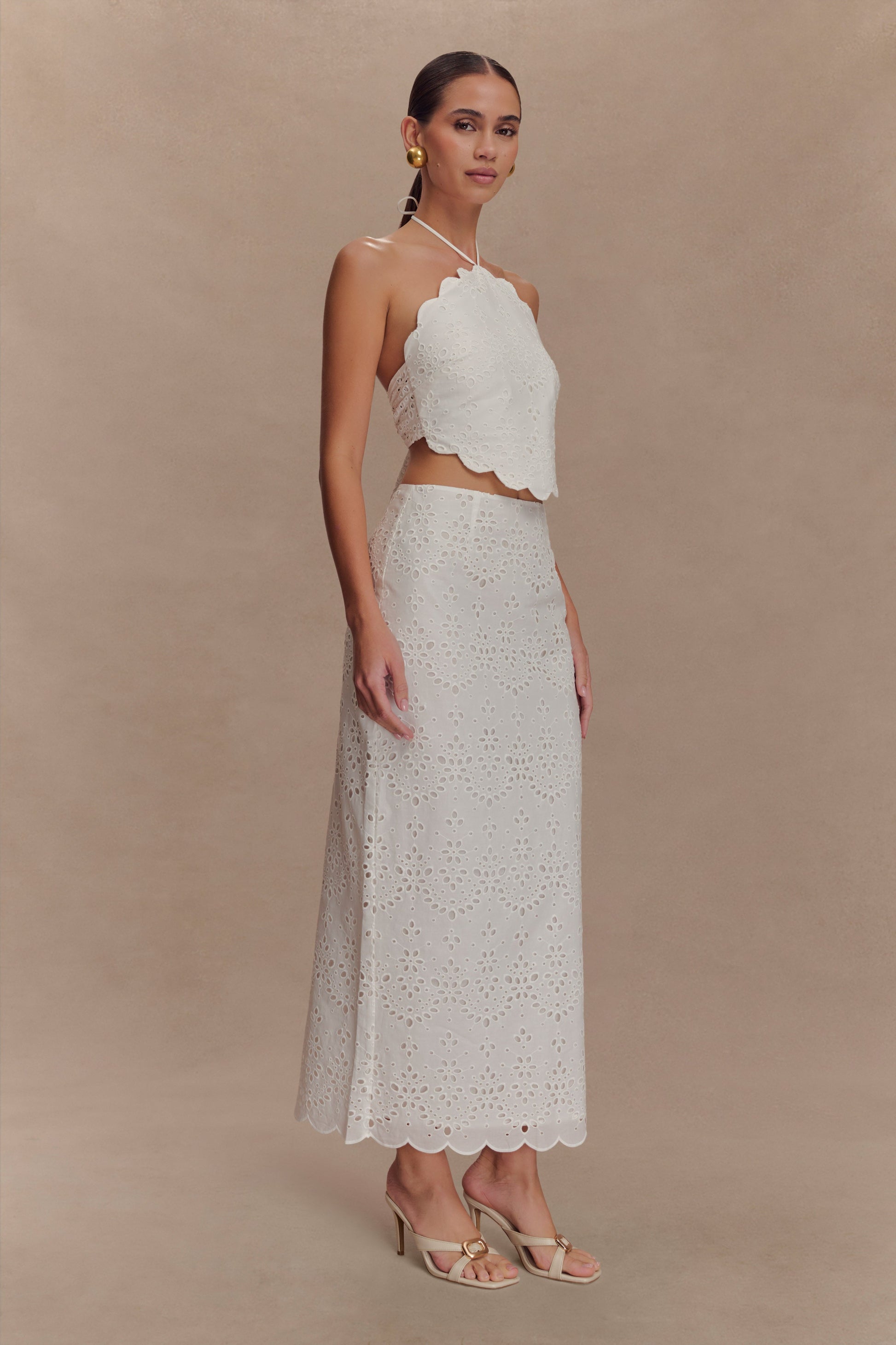 Kensley Broderie Midi Skirt - White #4