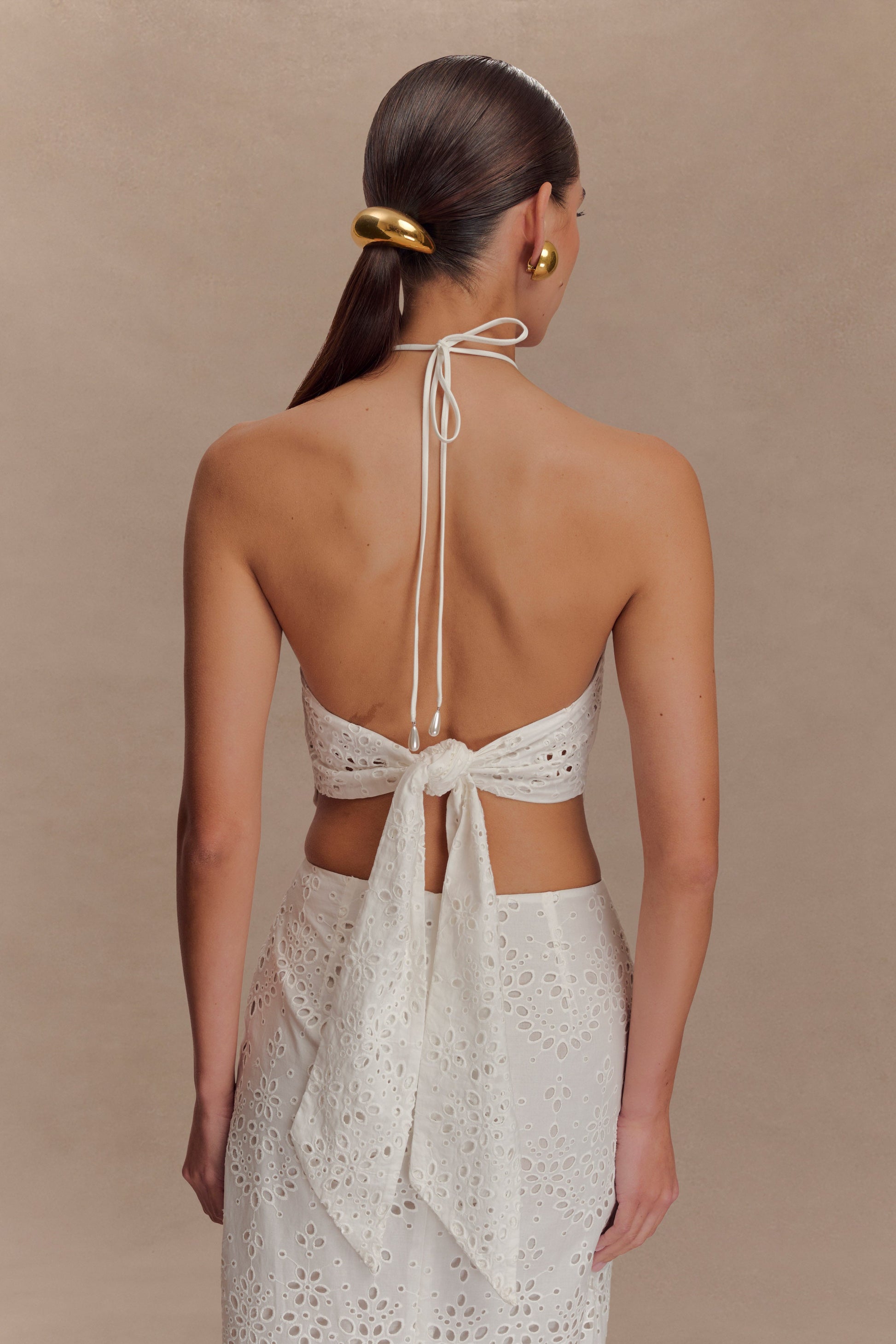 Kensley Broderie Halter Top - White #4