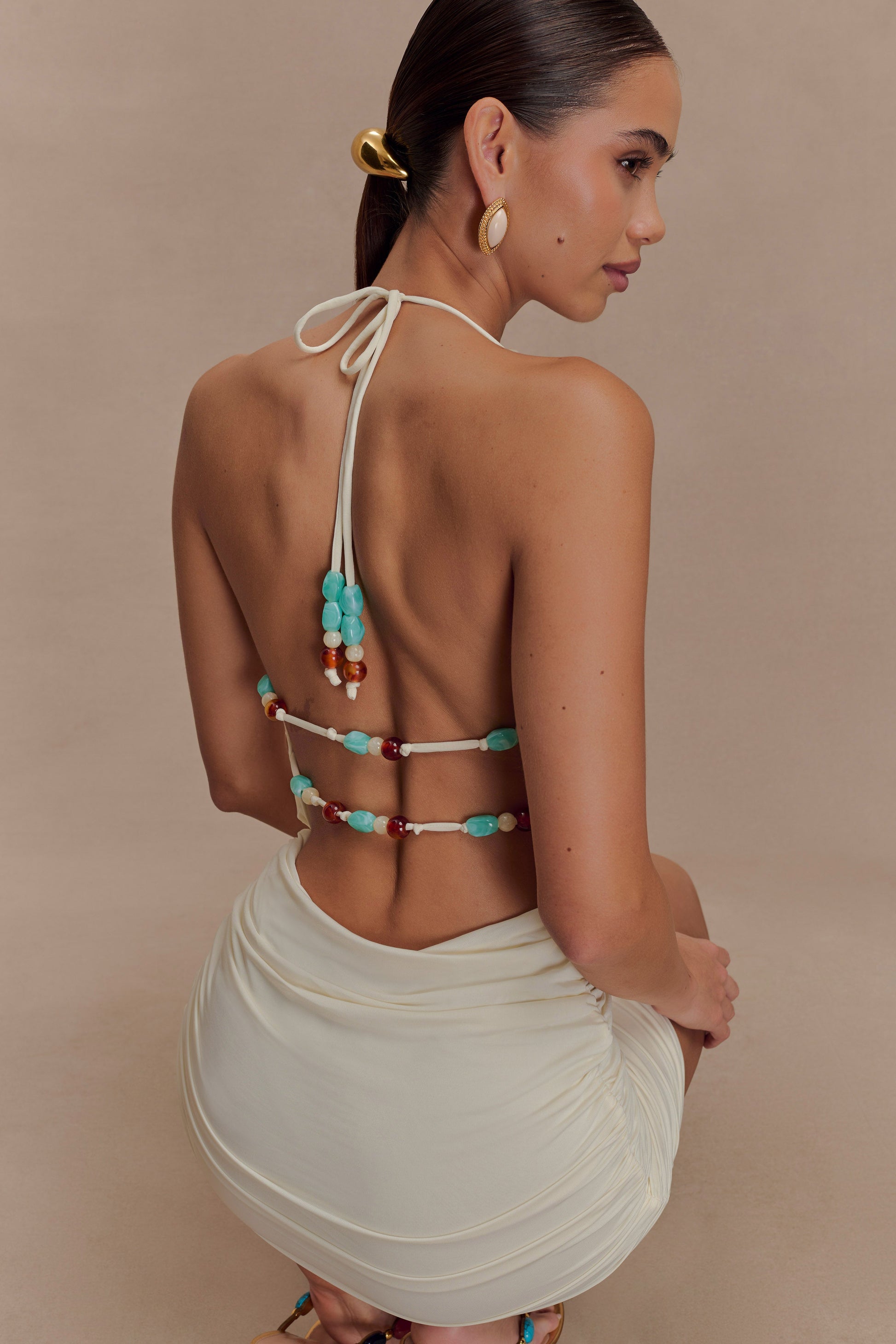 Astraeus Beaded Cowl Mini Dress - Ivory #5