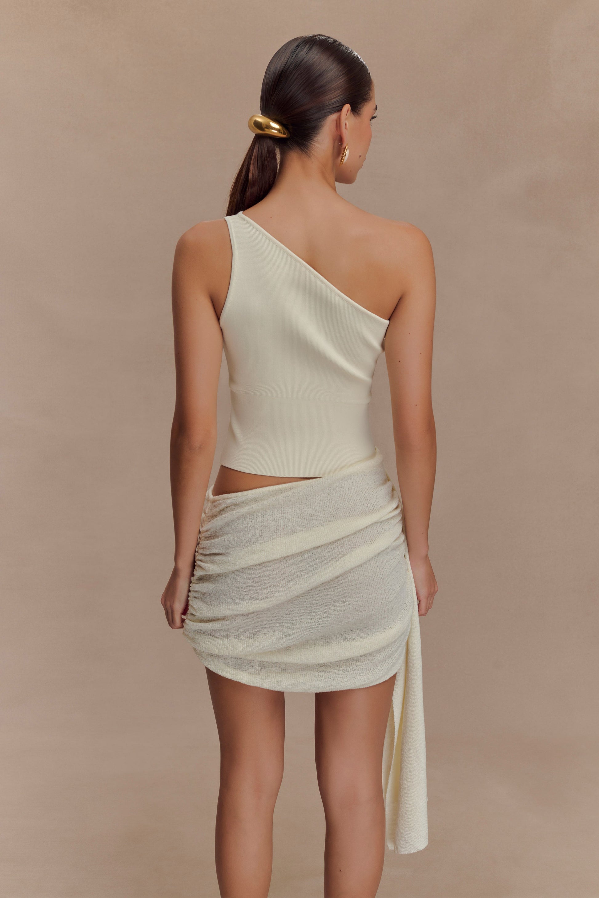 Cali Drape Skirt Knit Mini Dress - Ivory #4