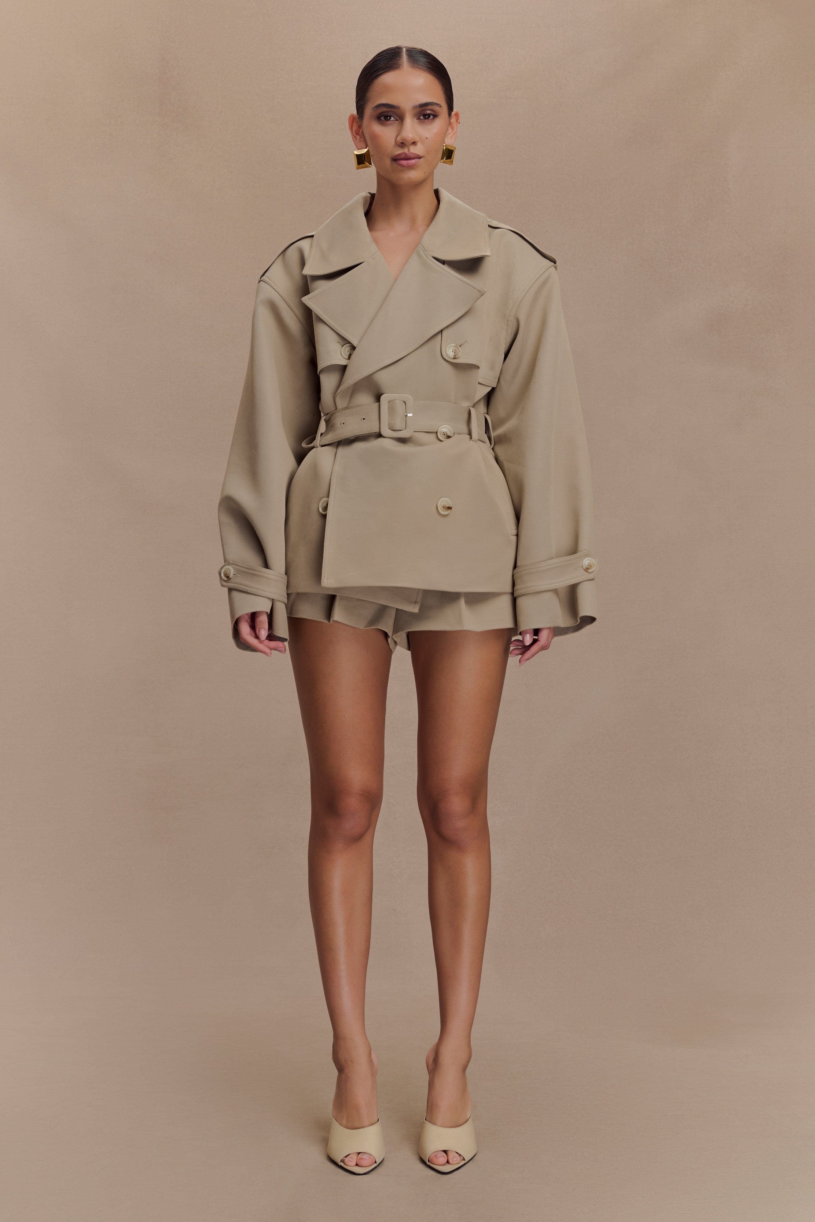 Alden Short Trench Jacket - Pebble | MESHKI UK