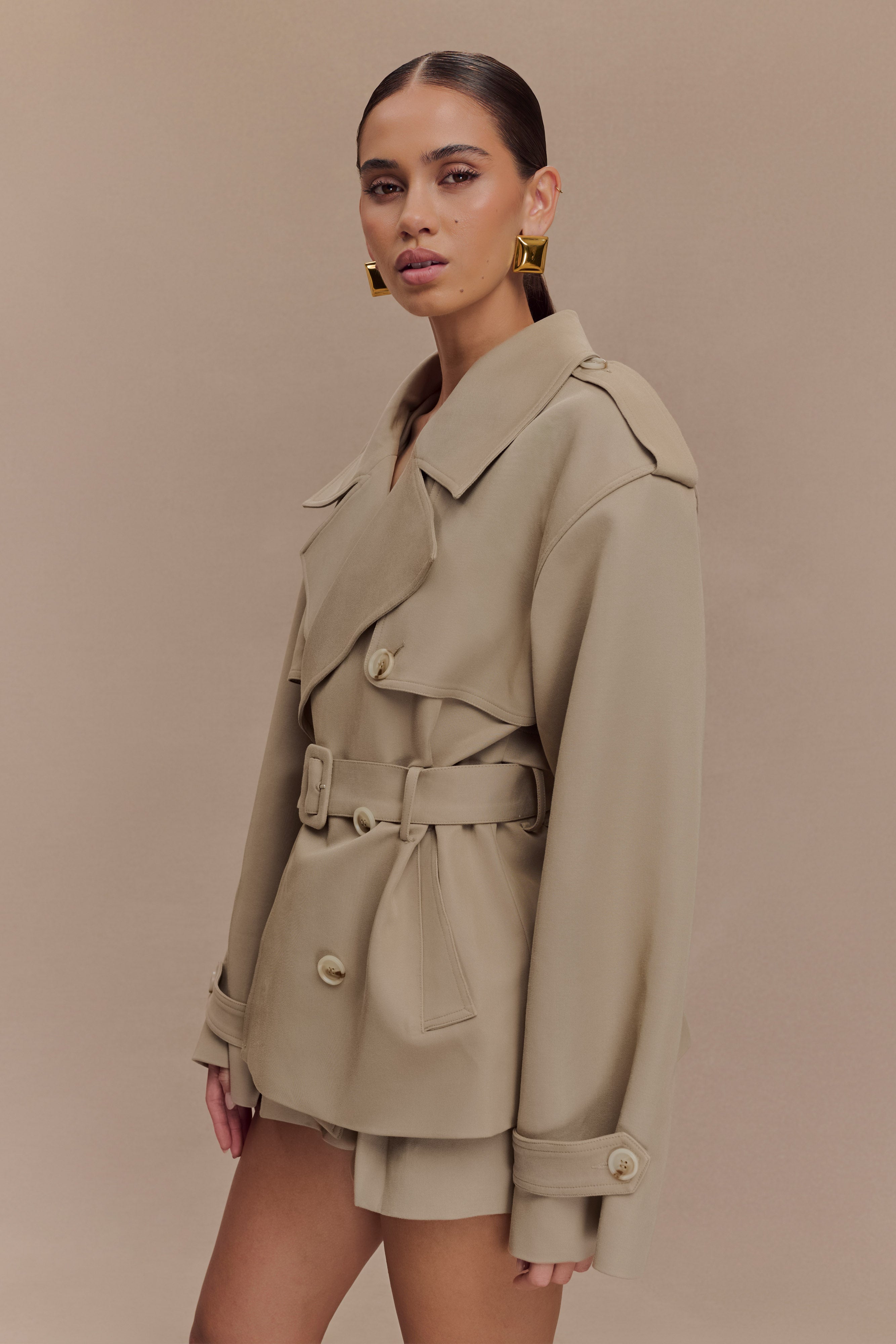 Alden Short Trench Jacket - Pebble | MESHKI UK